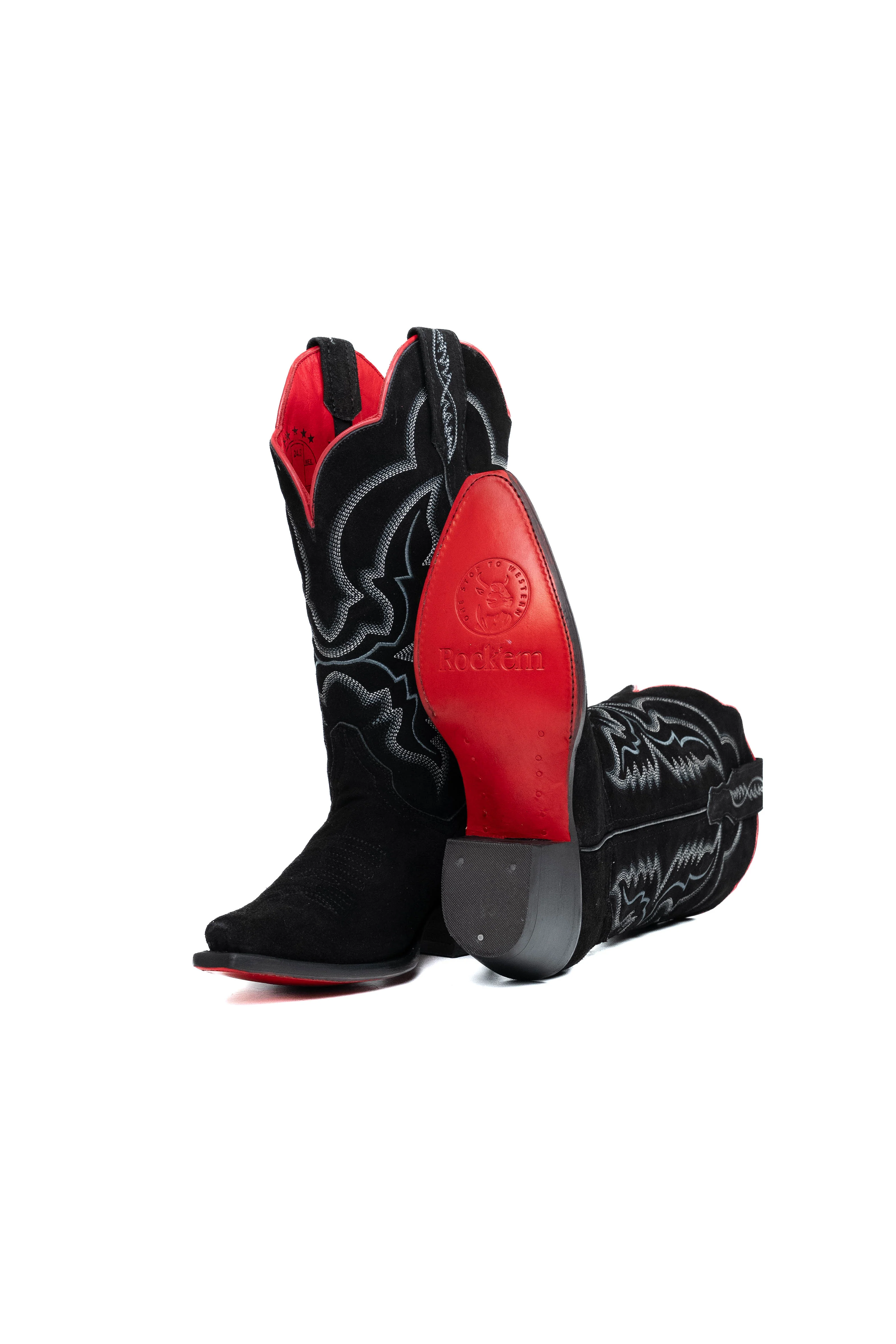 Iris Suede Red Bottom Wide Calf Snip Toe Cowgirl Boot - Image 5