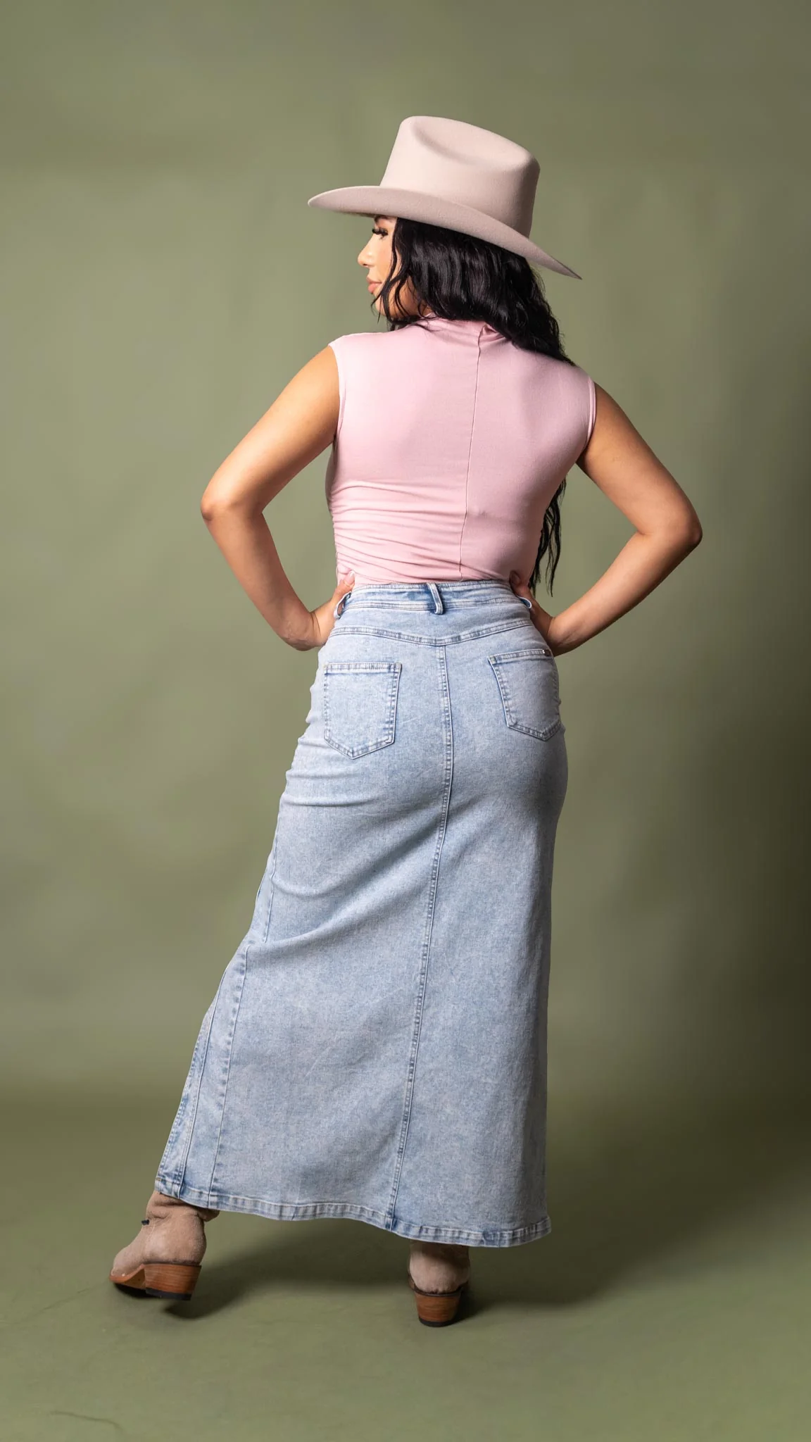 High Slit Denim Maxi Skirt - Image 3