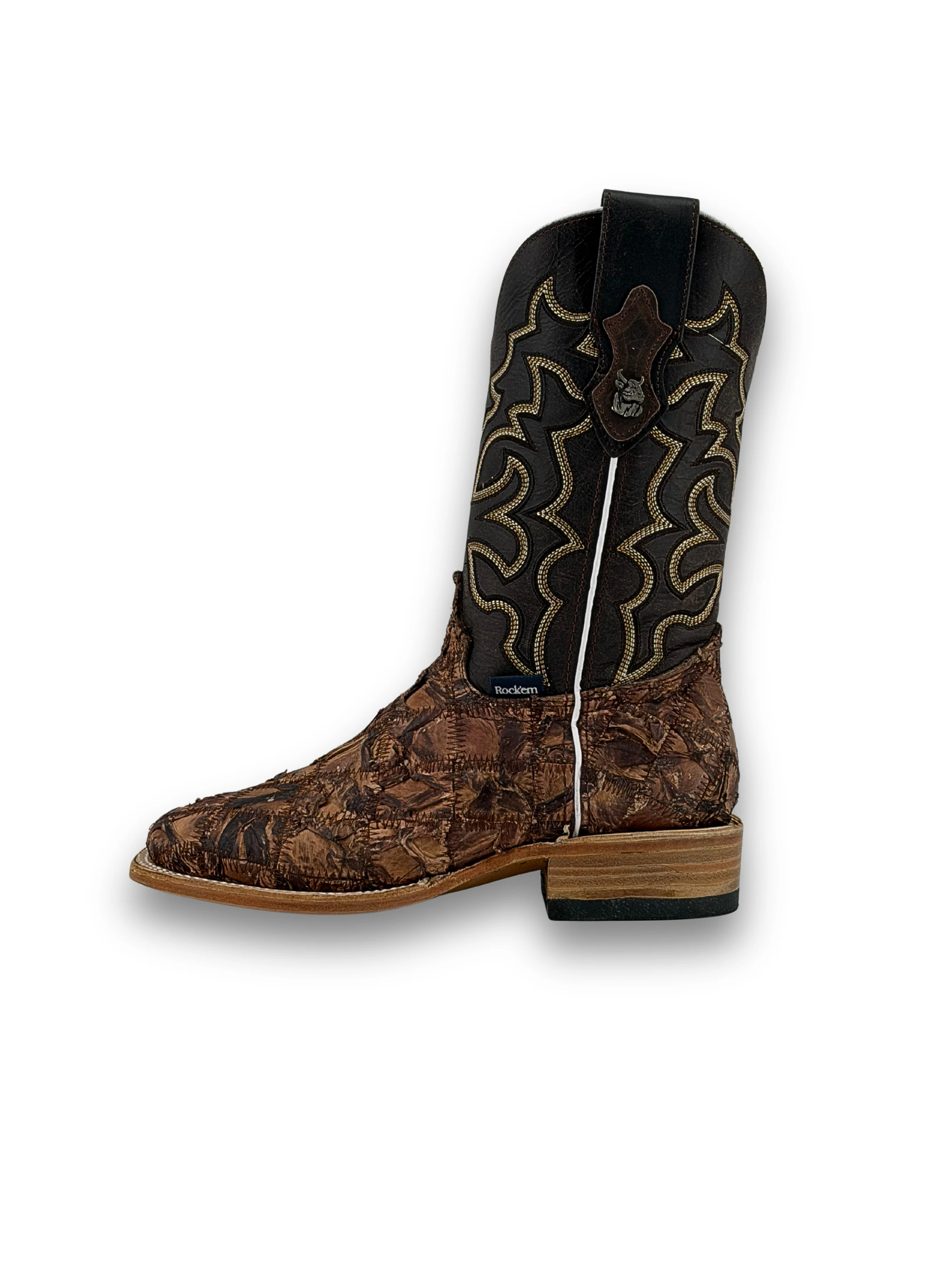 Lucas Exotic Pirarucu Patchwork Square Toe Cowboy Boot - Image 11