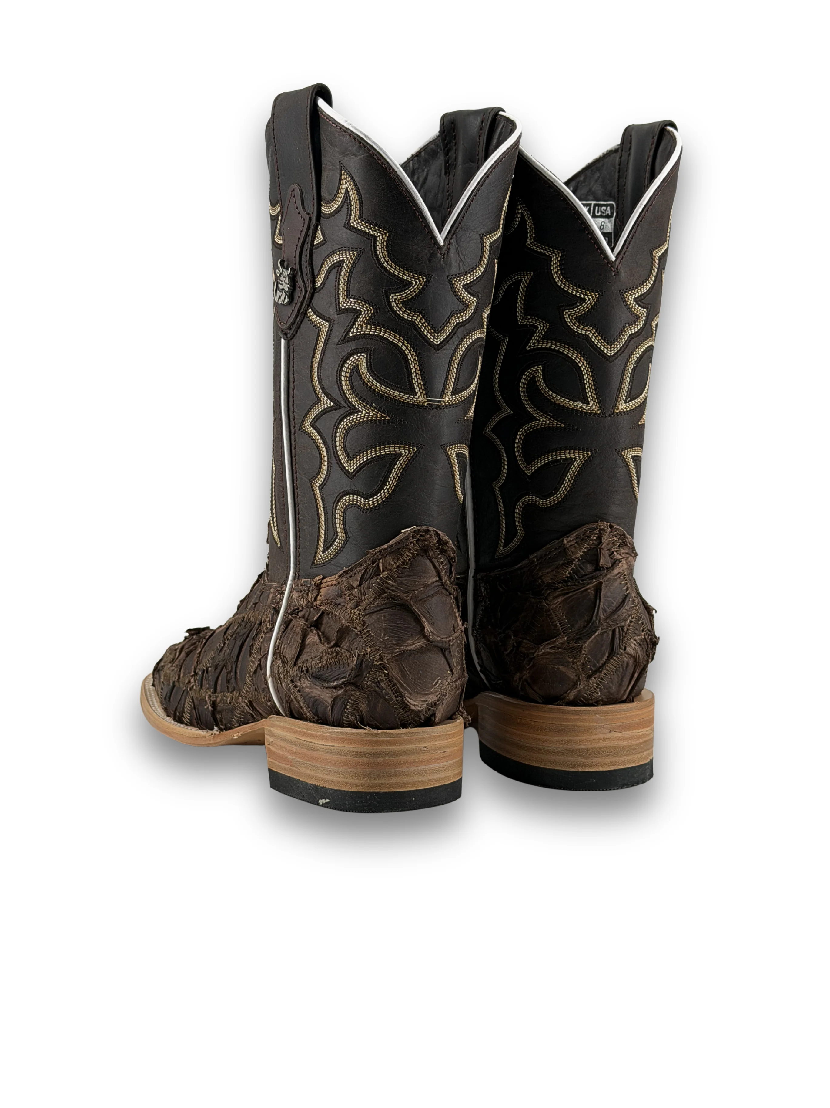 Lucas Exotic Pirarucu Patchwork Square Toe Cowboy Boot - Image 15