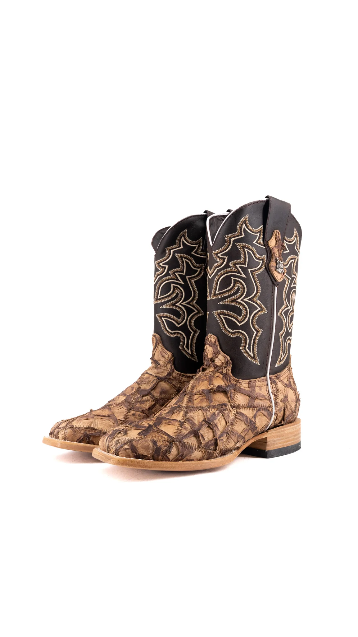 Lucas Exotic Pirarucu Patchwork Square Toe Cowboy Boot - Image 17