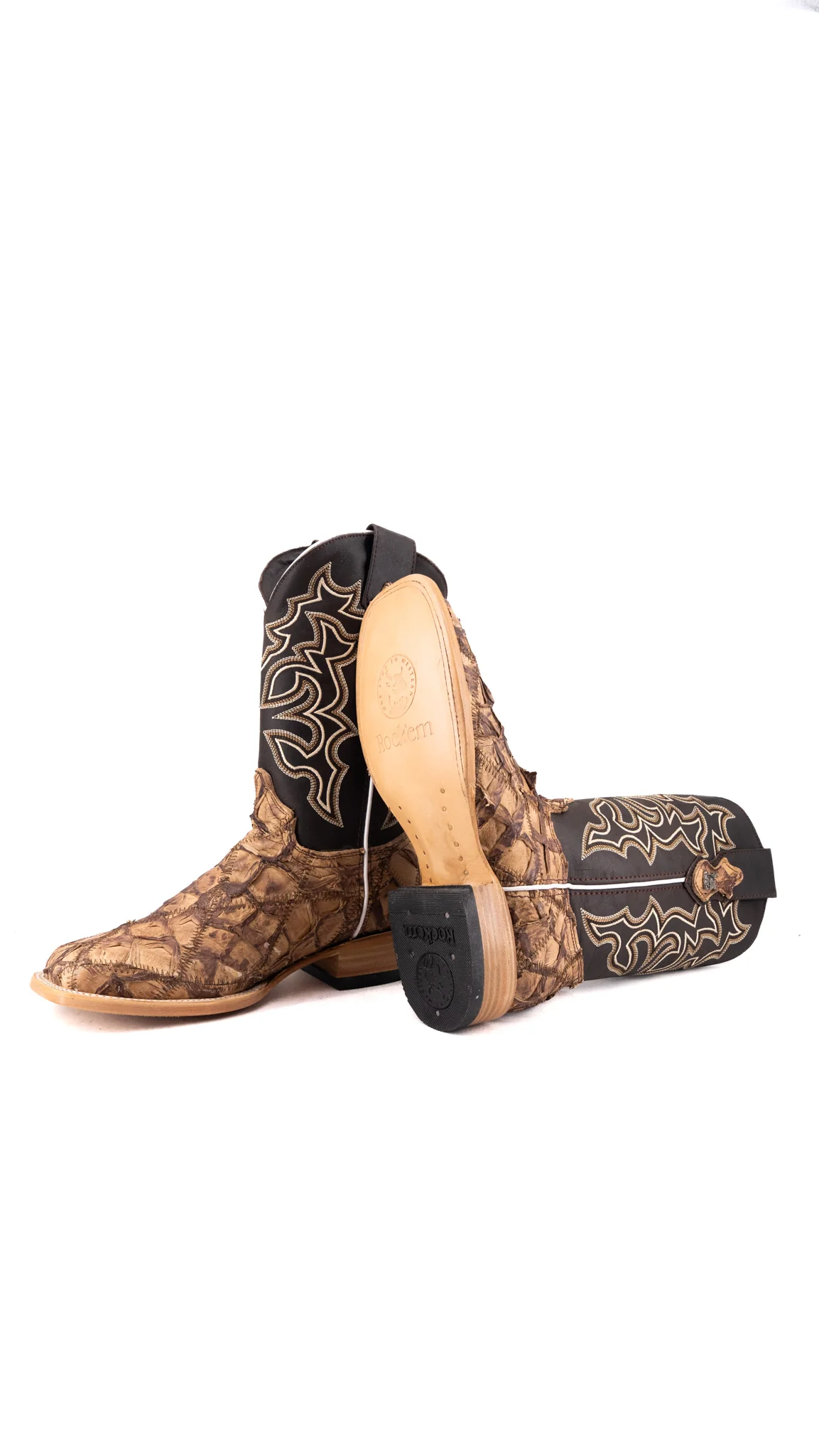 Lucas Exotic Pirarucu Patchwork Square Toe Cowboy Boot - Image 20