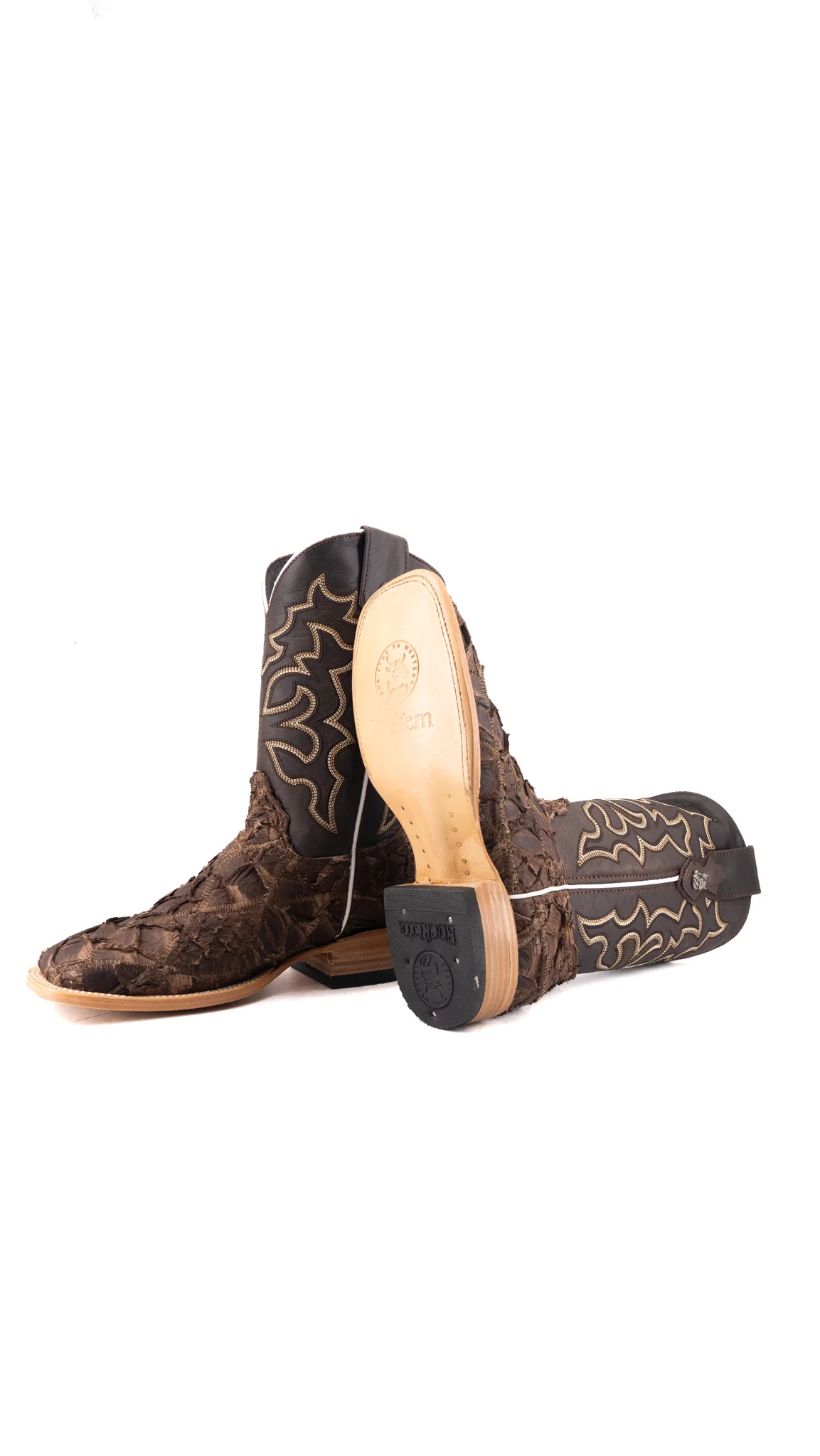 Lucas Exotic Pirarucu Patchwork Square Toe Cowboy Boot - Image 25