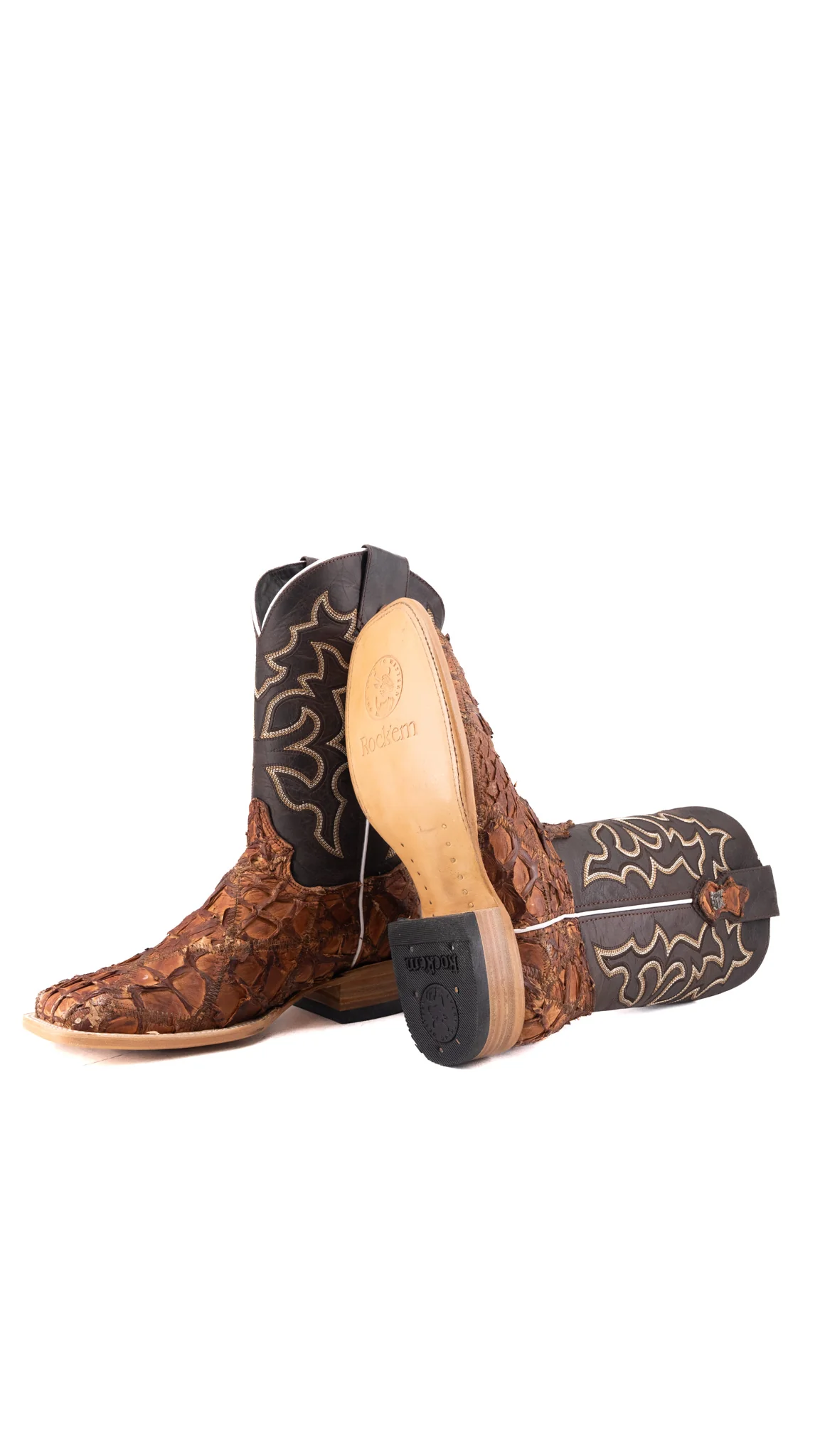 Lucas Exotic Pirarucu Patchwork Square Toe Cowboy Boot - Image 35
