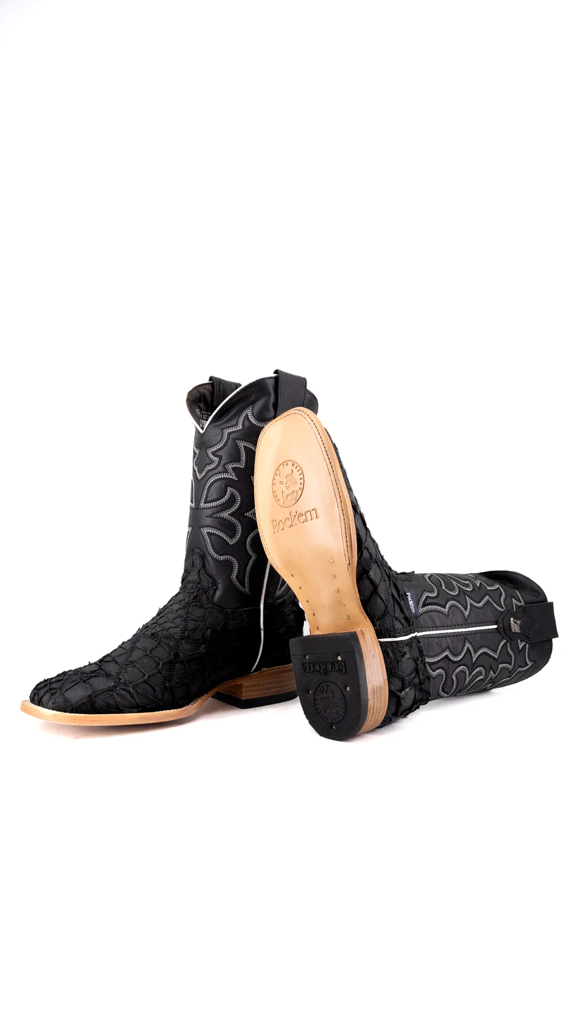 Lucas Exotic Pirarucu Patchwork Square Toe Cowboy Boot - Image 4