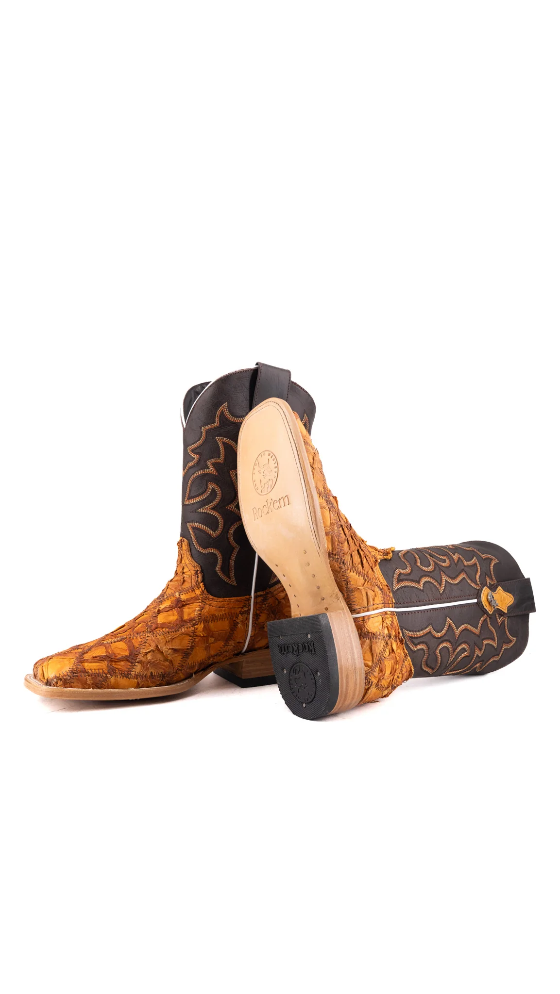 Lucas Exotic Pirarucu Patchwork Square Toe Cowboy Boot - Image 45