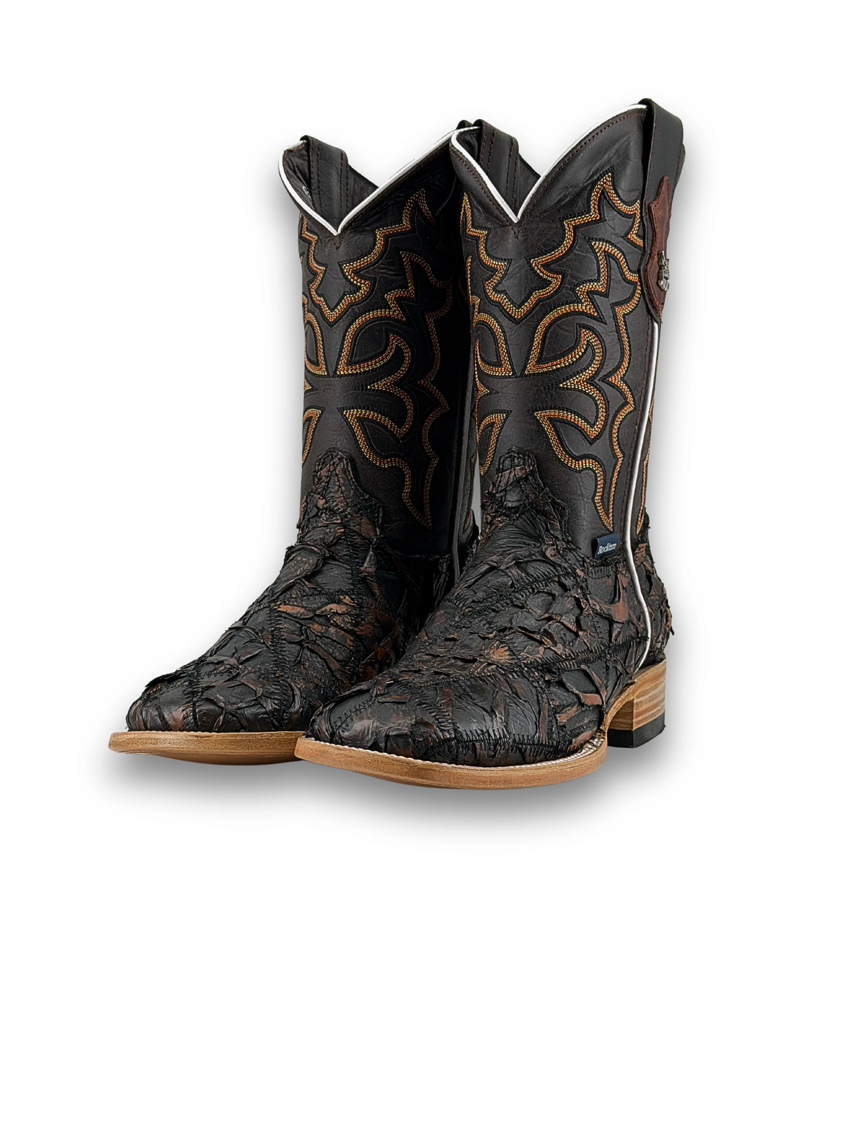 Lucas Exotic Pirarucu Patchwork Square Toe Cowboy Boot - Image 6