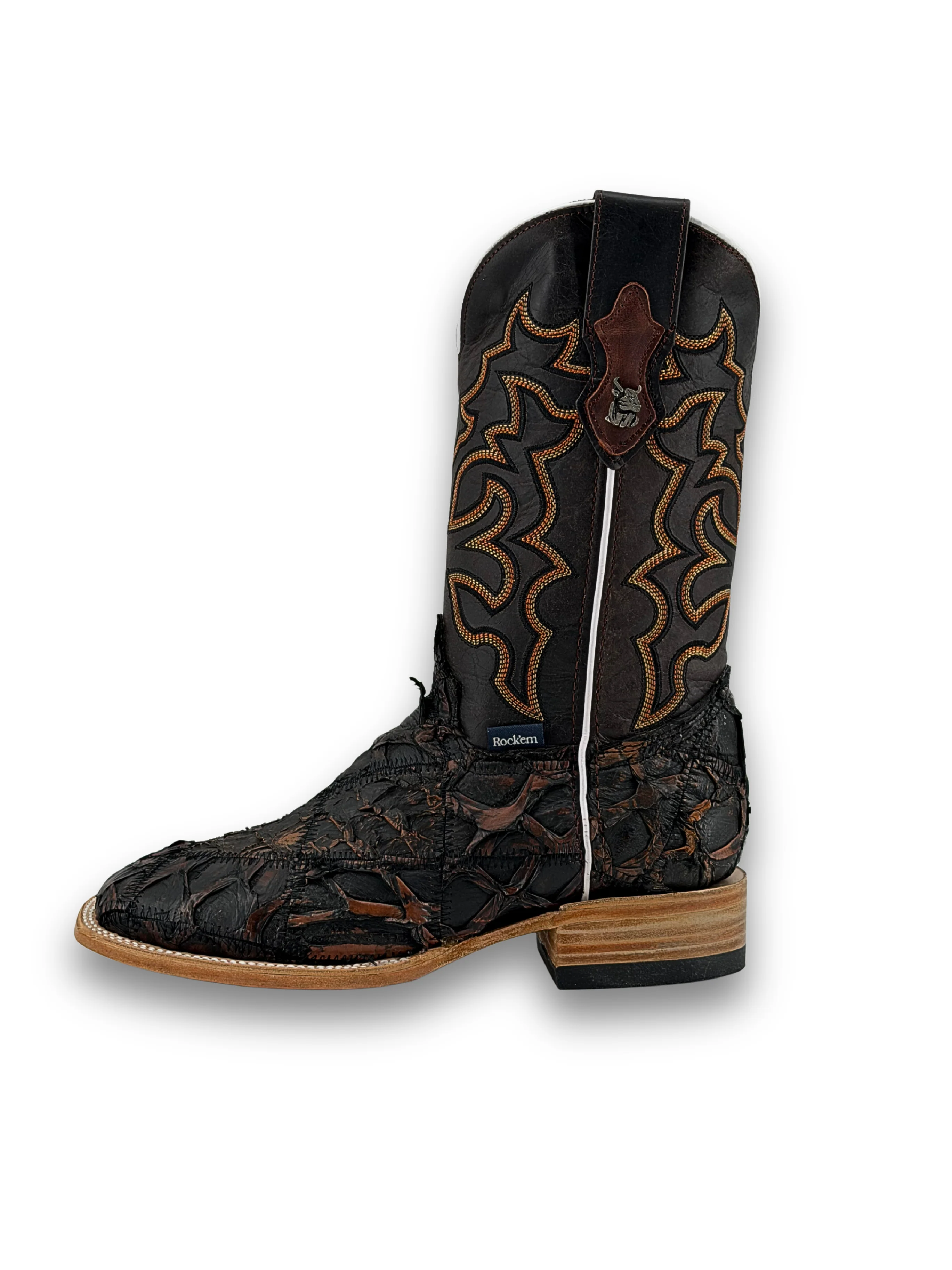 Lucas Exotic Pirarucu Patchwork Square Toe Cowboy Boot - Image 7