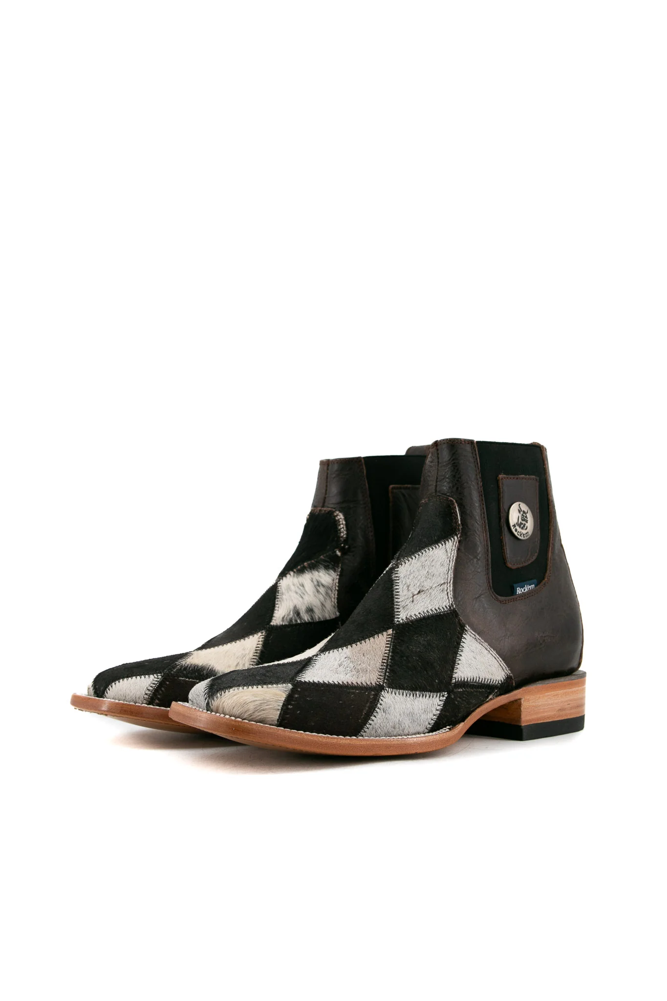 Men's Cowhide Patchwork Square Toe Ankle Boot Size 9 Box HM10 FINAL SALE