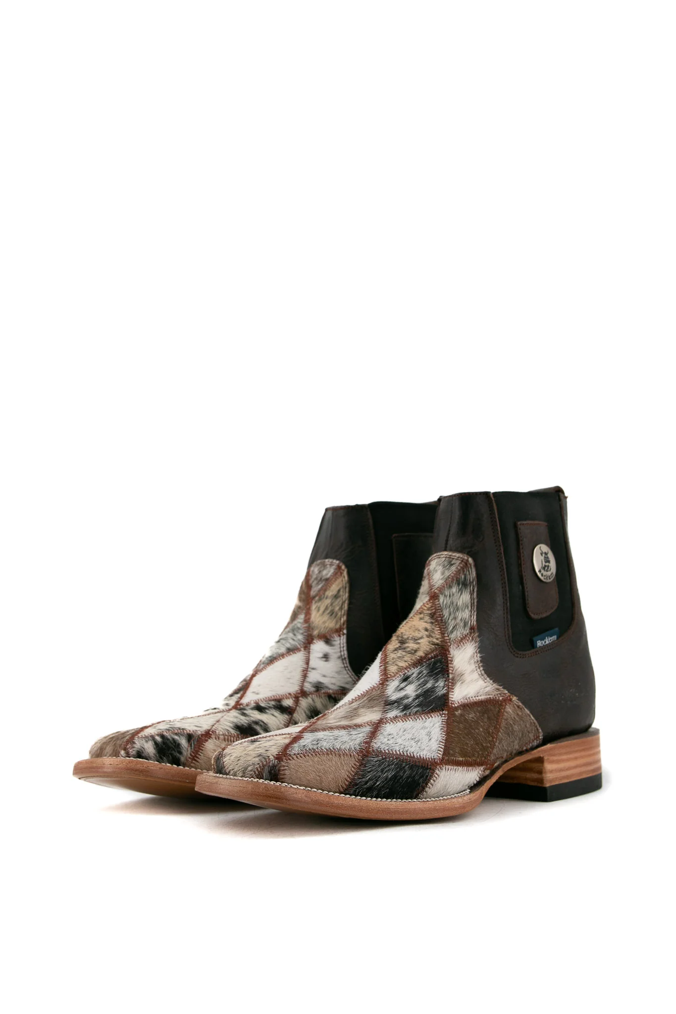 Men's Cowhide Patchwork Square Toe Ankle Boot Size 9 Box HM11 FINAL SALE