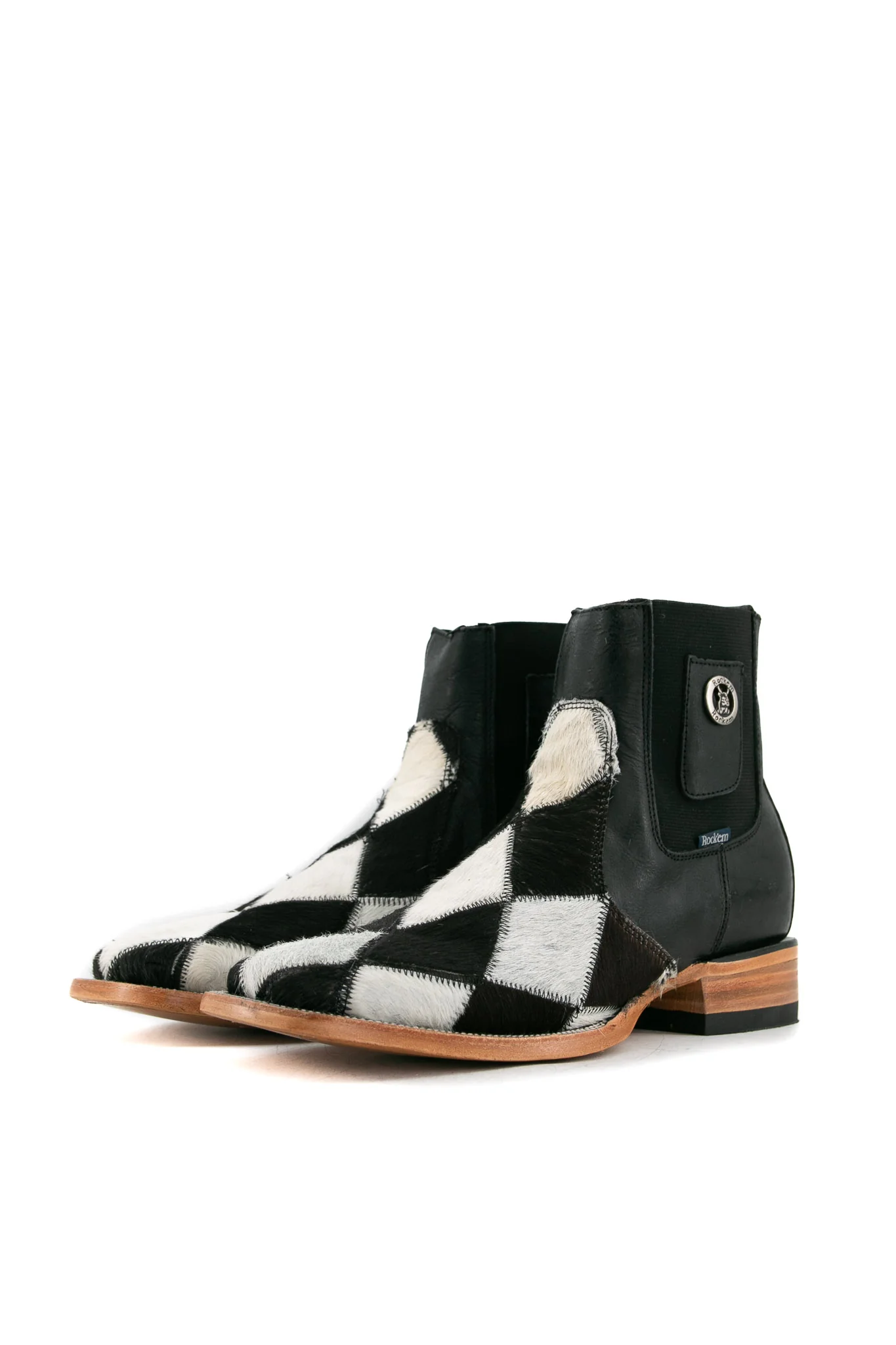 Men's Cowhide Patchwork Square Toe Ankle Boot Size 9 Box HM7 FINAL SALE