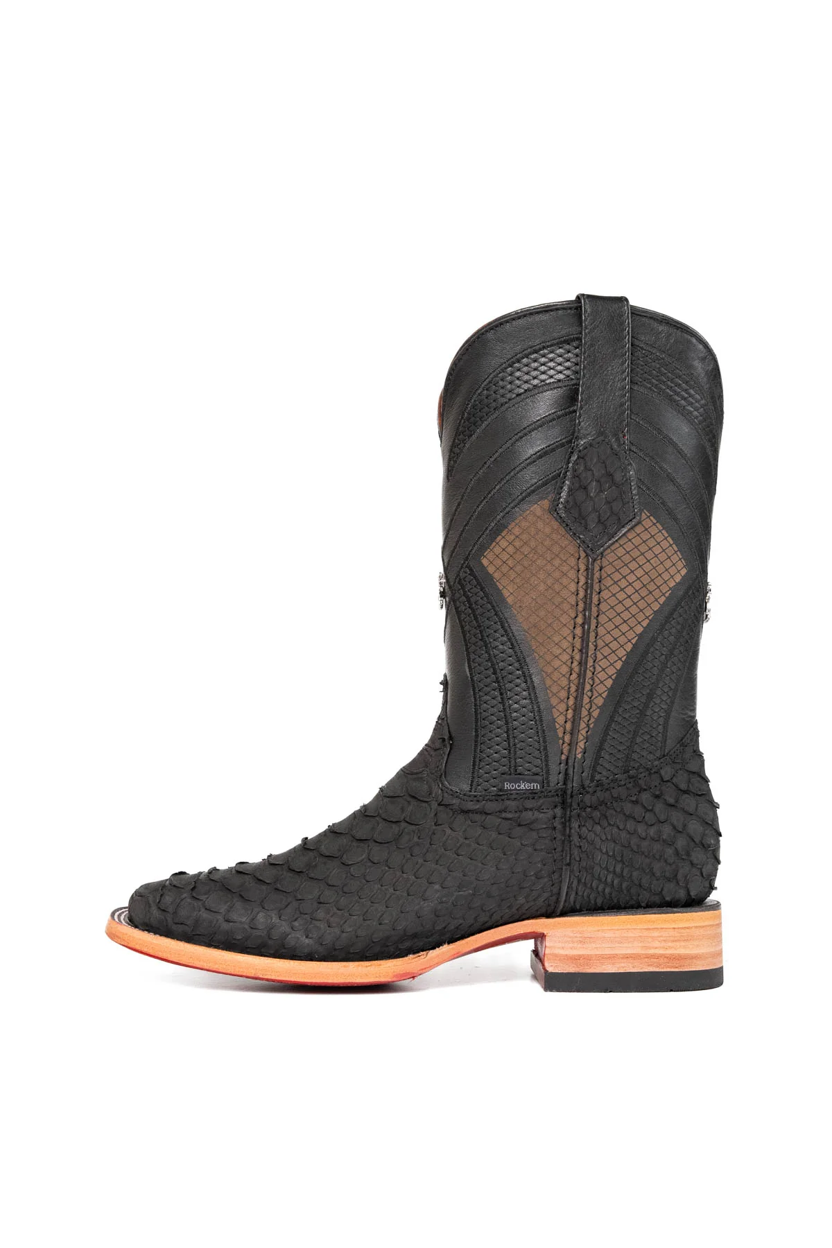 Monroe Giant Python Red Bottom Square Toe Cowboy Boot - Image 3