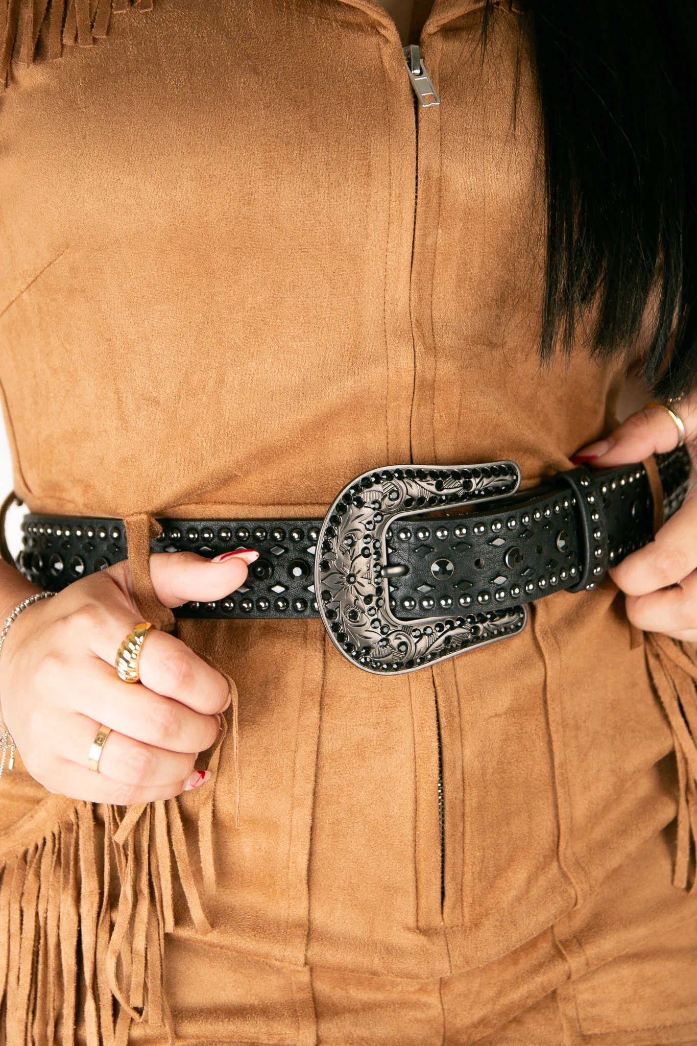 Nocona Ladies Black Studded Cowgirl Belt - Image 3