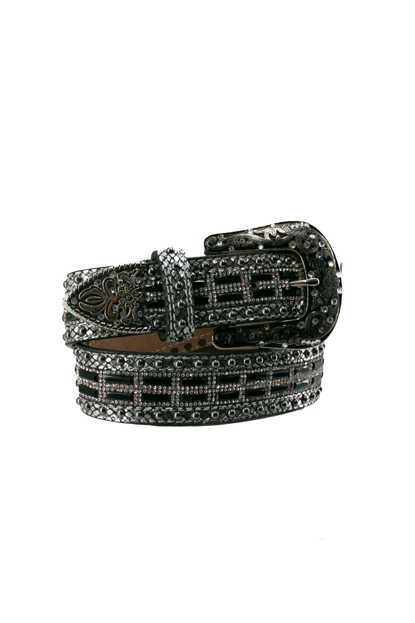 Nocona Metallic Stud Crystal Black Cowgirl Belt - Image 2