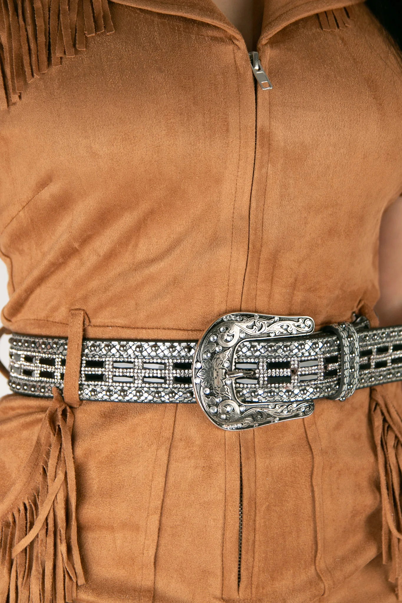 Nocona Metallic Stud Crystal Black Cowgirl Belt - Image 3