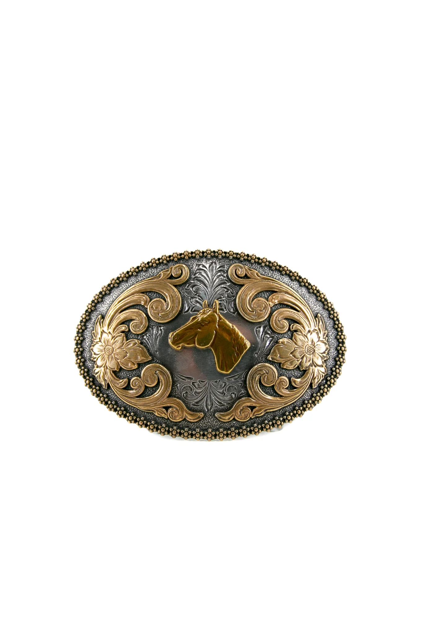 Nocona Oval Flower Edge Horse Head Belt Buckle 3756607