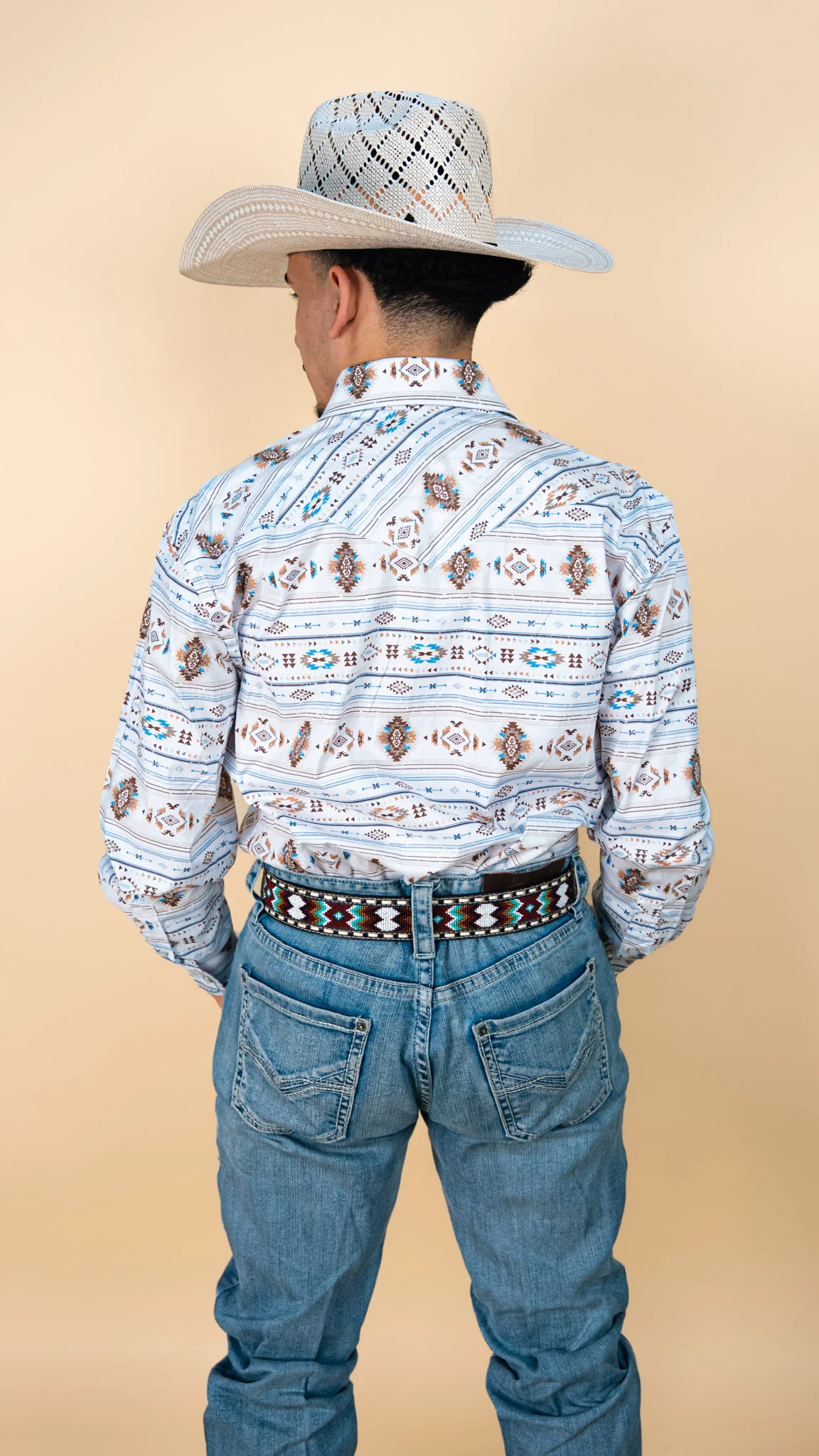 Panhandle Long Sleeve Aztec Wooden Pearl Snap - Image 3