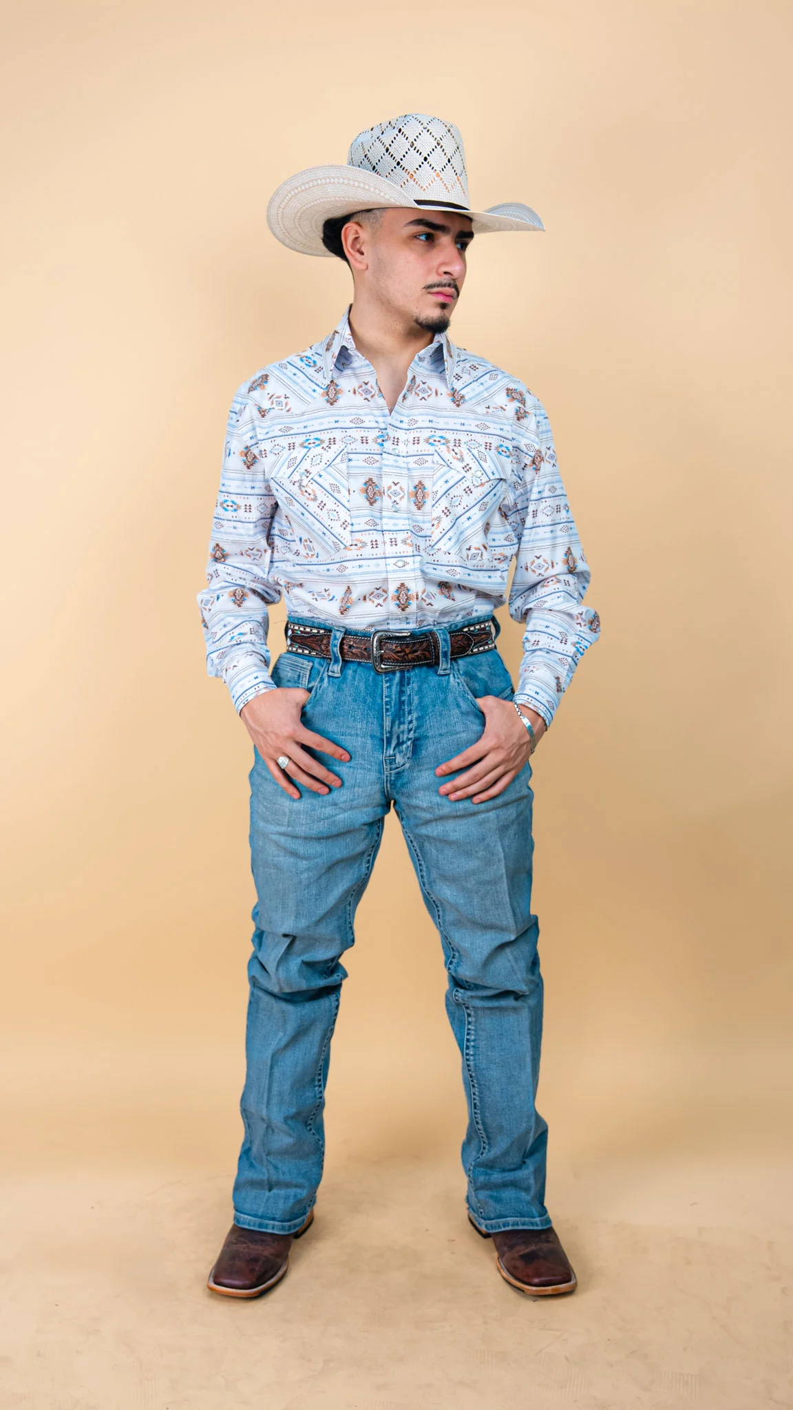 Panhandle Long Sleeve Aztec Wooden Pearl Snap - Image 4