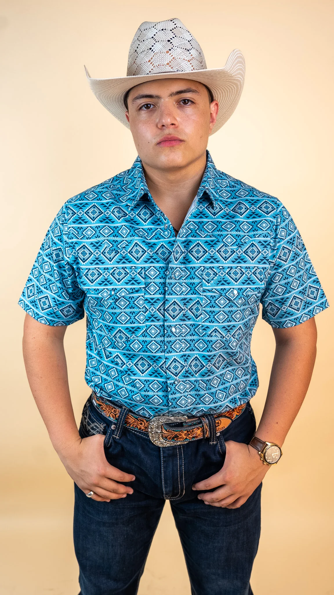 Platini Short Sleeve Sierra Sky Pearl Snap - Image 2
