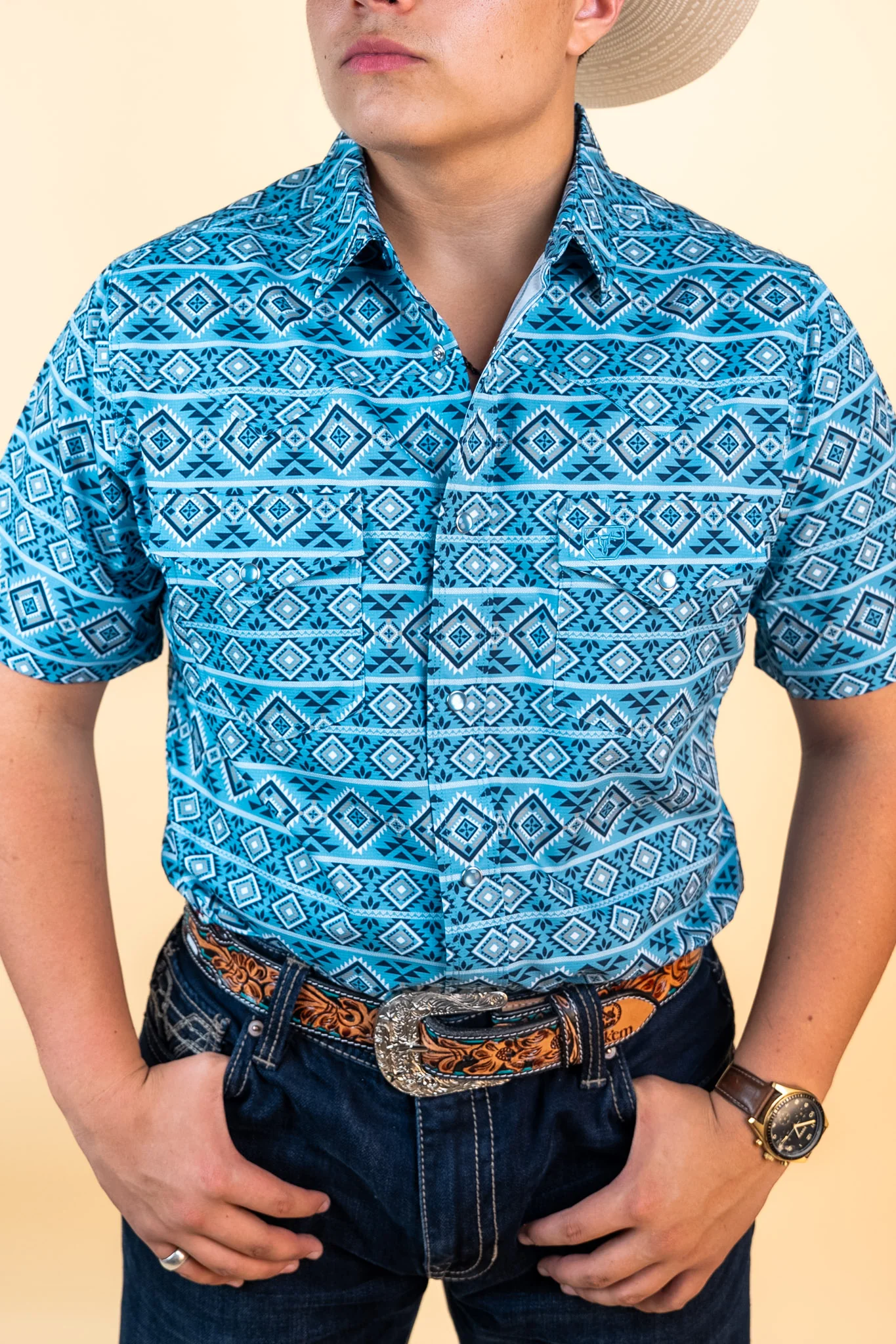 Platini Short Sleeve Sierra Sky Pearl Snap - Image 3