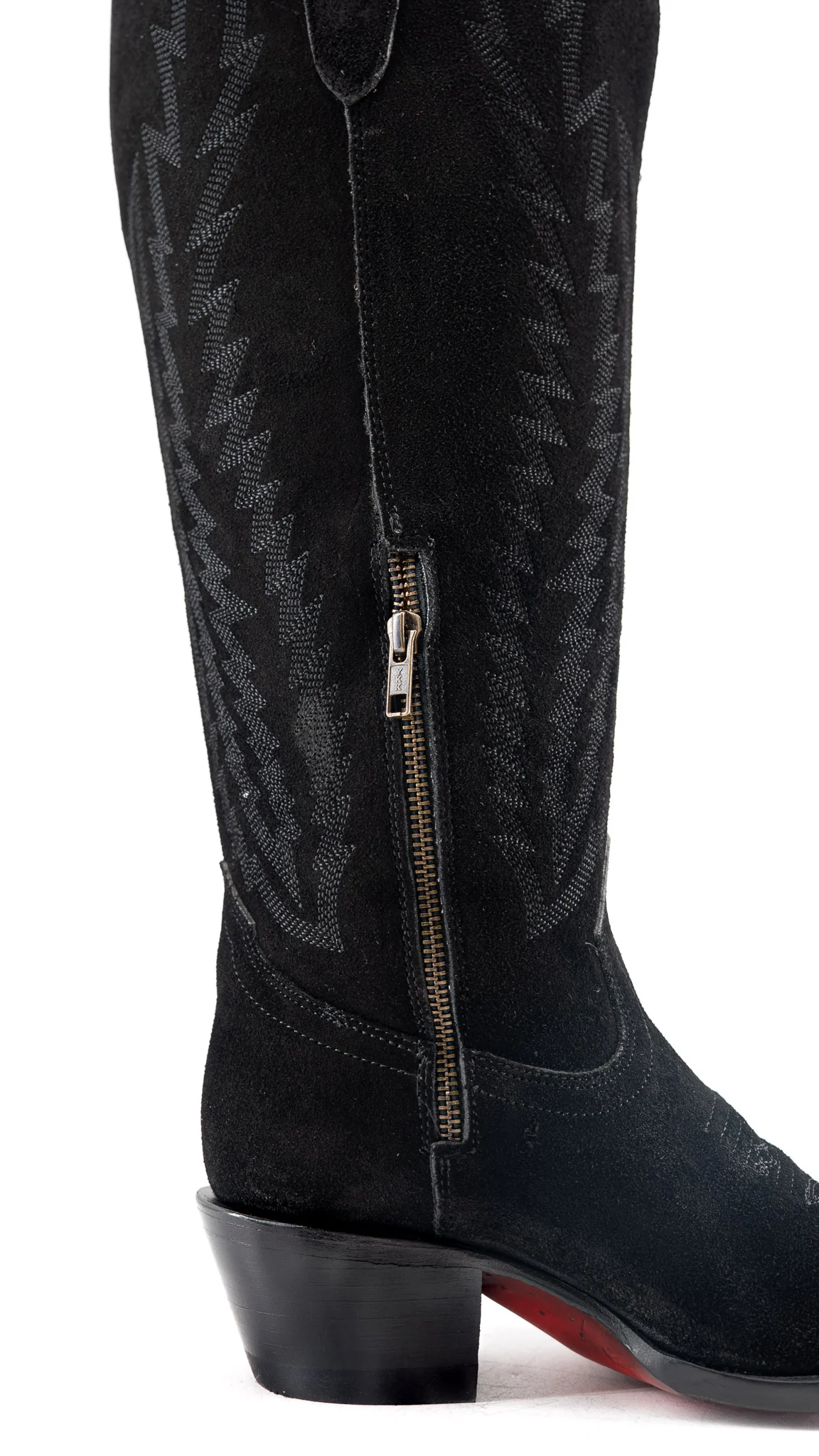 Presley Suede Tall Red Bottom Wide Calf Snip Toe Cowgirl Boot - Image 10