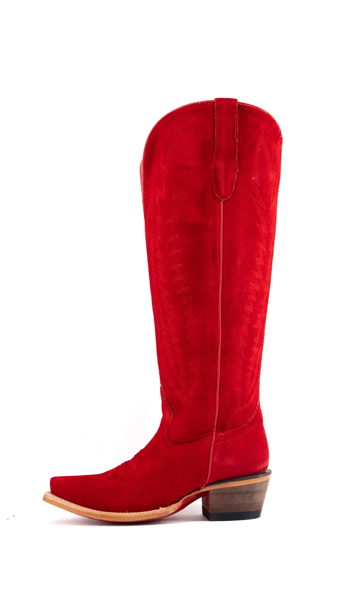 Presley Suede Tall Red Bottom Wide Calf Snip Toe Cowgirl Boot - Image 2