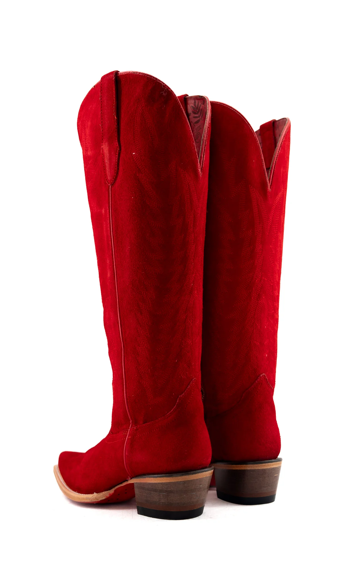 Presley Suede Tall Red Bottom Wide Calf Snip Toe Cowgirl Boot - Image 3