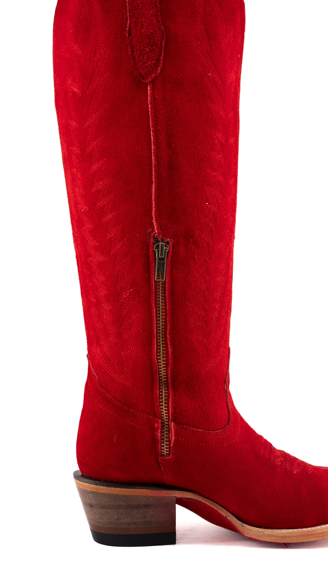 Presley Suede Tall Red Bottom Wide Calf Snip Toe Cowgirl Boot - Image 4