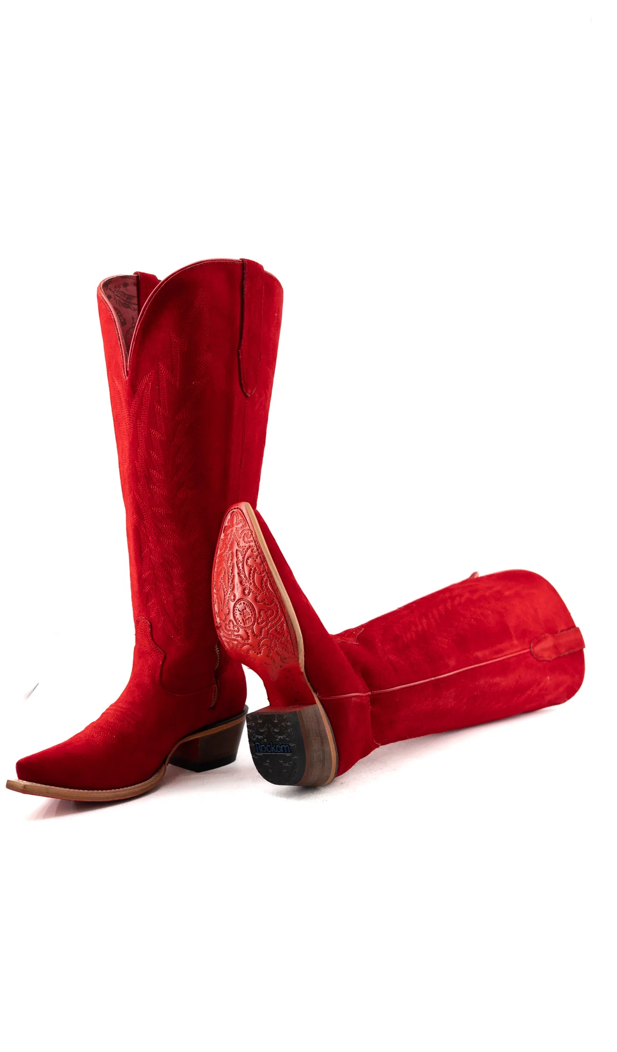 Presley Suede Tall Red Bottom Wide Calf Snip Toe Cowgirl Boot - Image 5