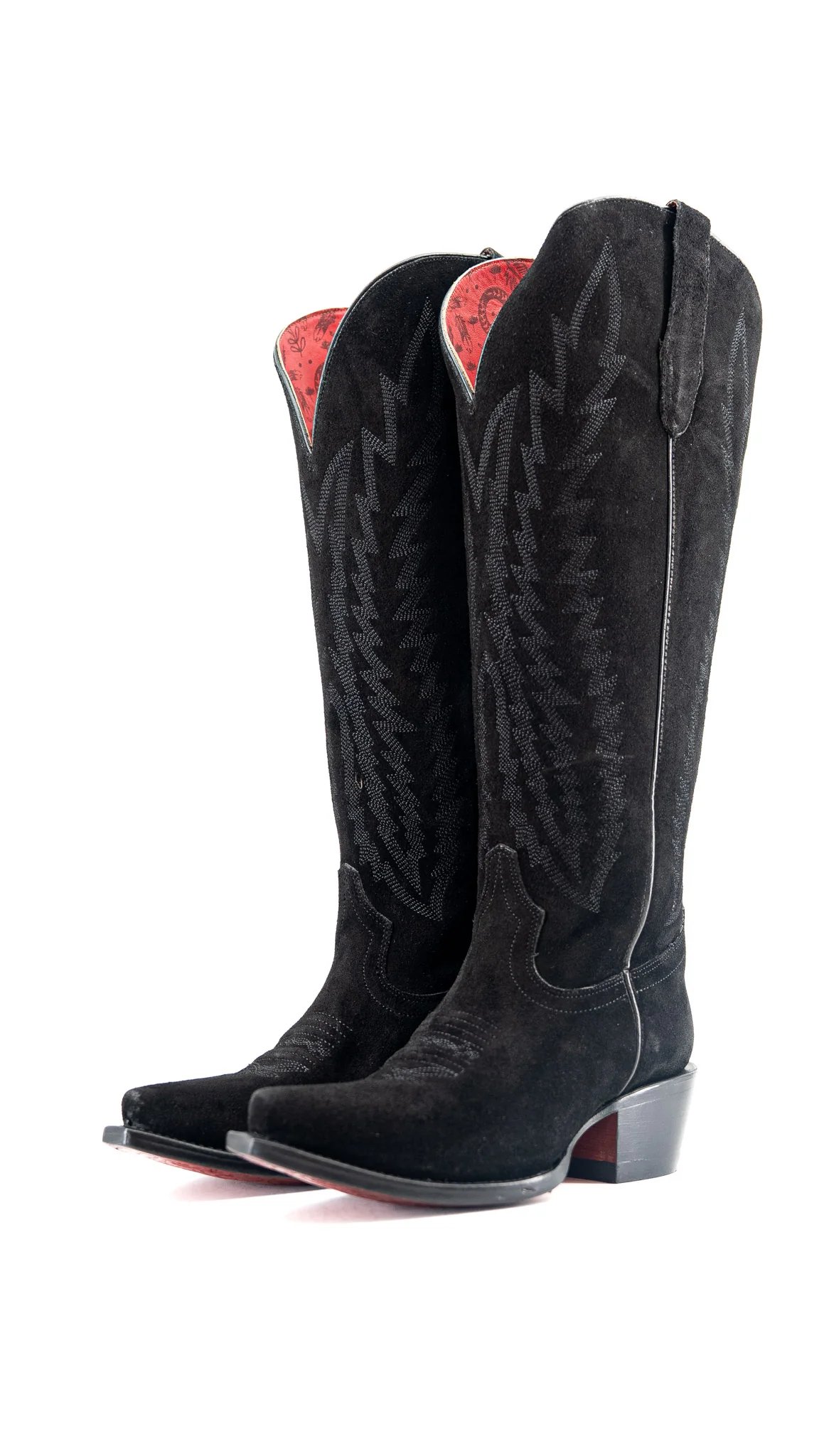 Presley Suede Tall Red Bottom Wide Calf Snip Toe Cowgirl Boot - Image 7