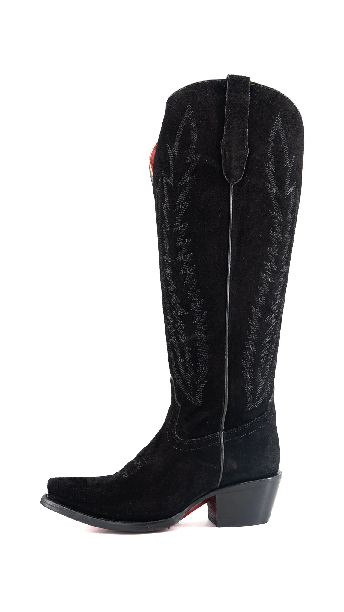 Presley Suede Tall Red Bottom Wide Calf Snip Toe Cowgirl Boot - Image 8