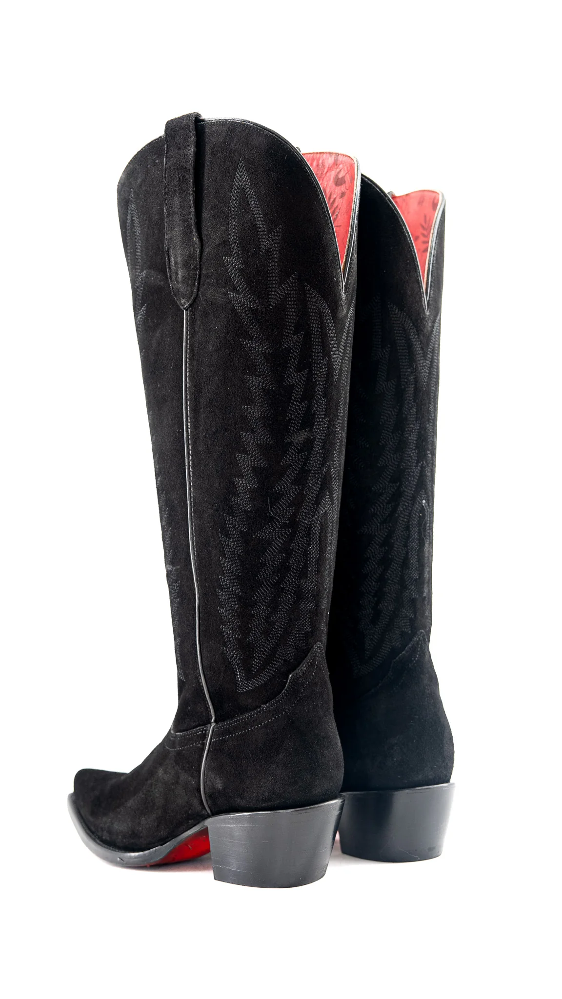 Presley Suede Tall Red Bottom Wide Calf Snip Toe Cowgirl Boot - Image 9