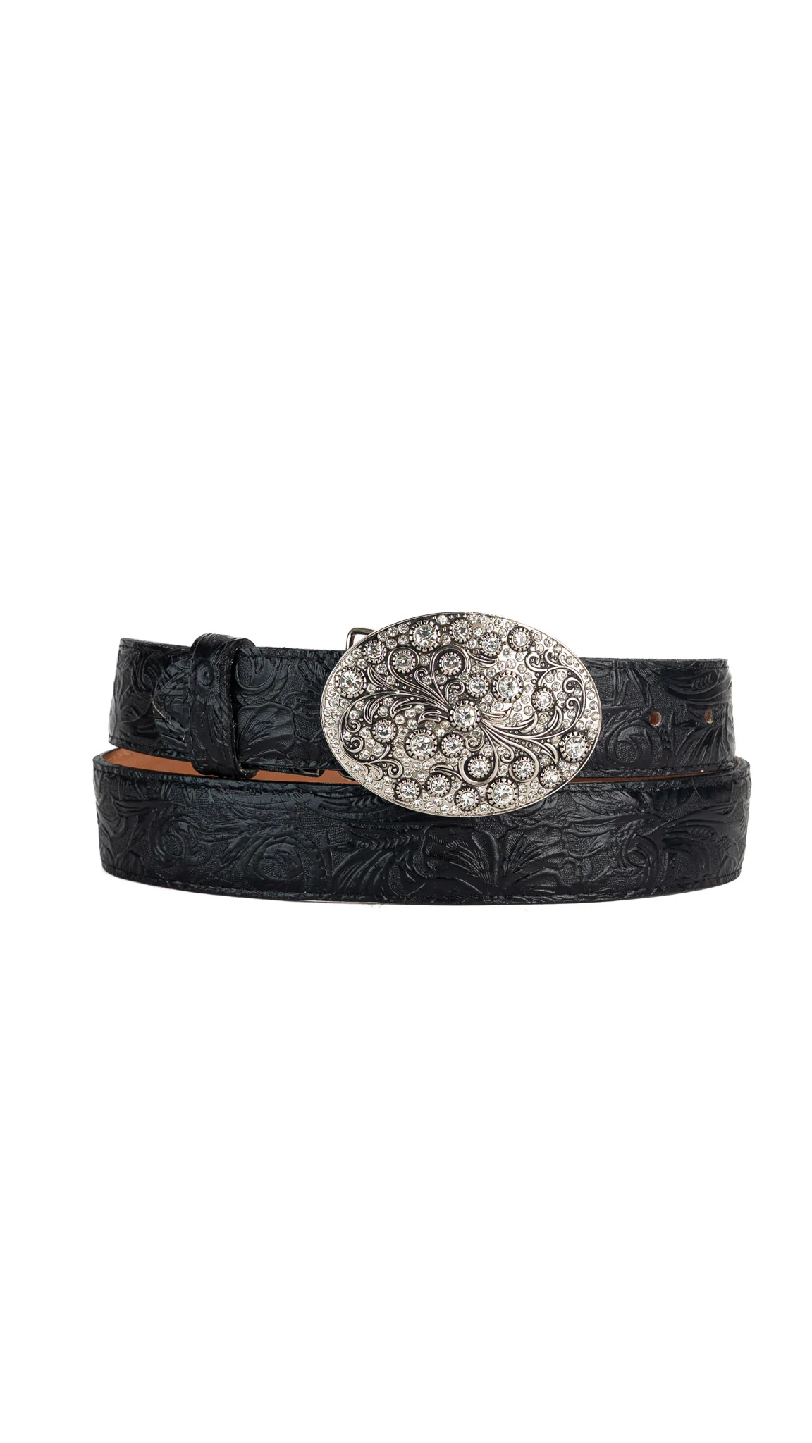 Rhinestone Buckle Tooled Cowgirl Belt