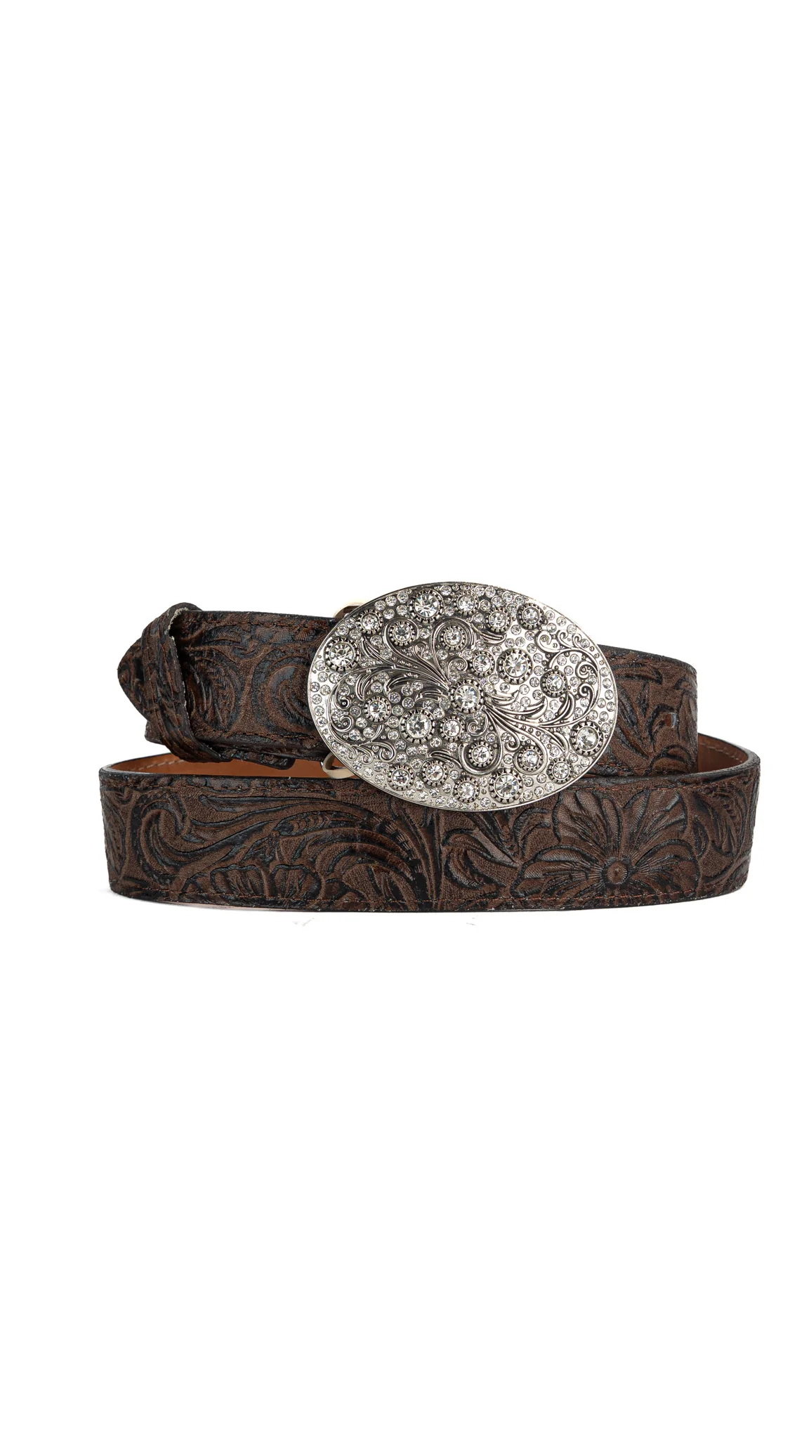 Rhinestone Buckle Tooled Cowgirl Belt - Image 3