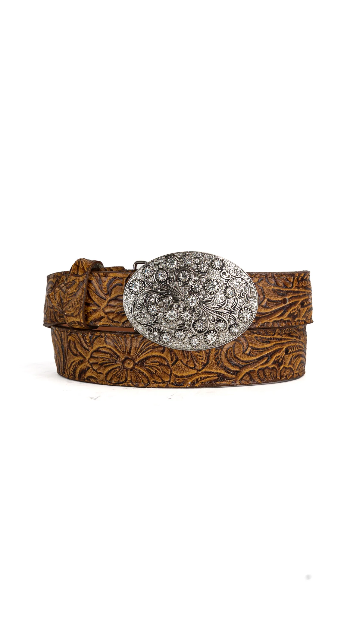 Rhinestone Buckle Tooled Cowgirl Belt - Image 5