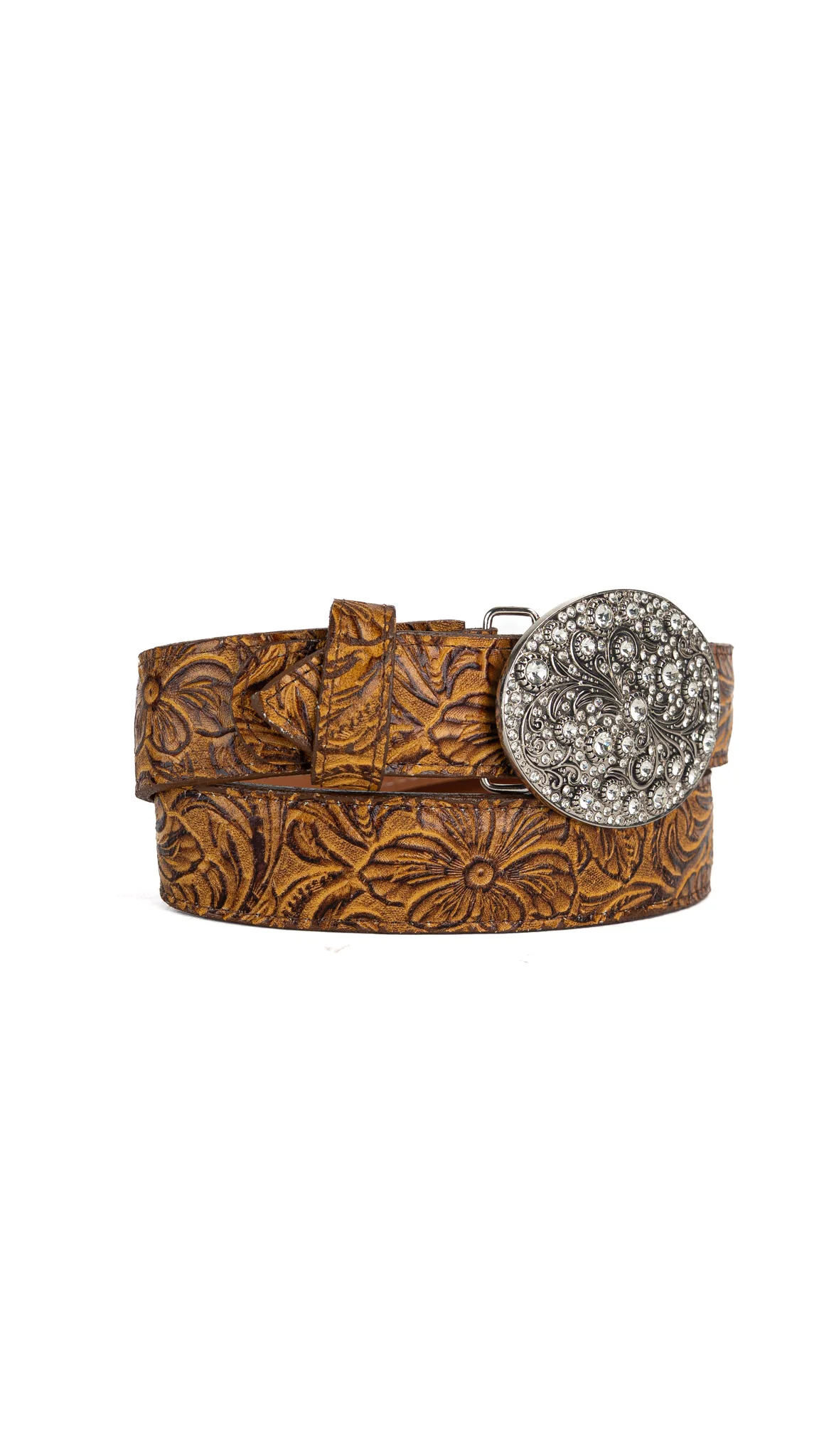 Rhinestone Buckle Tooled Cowgirl Belt - Image 6