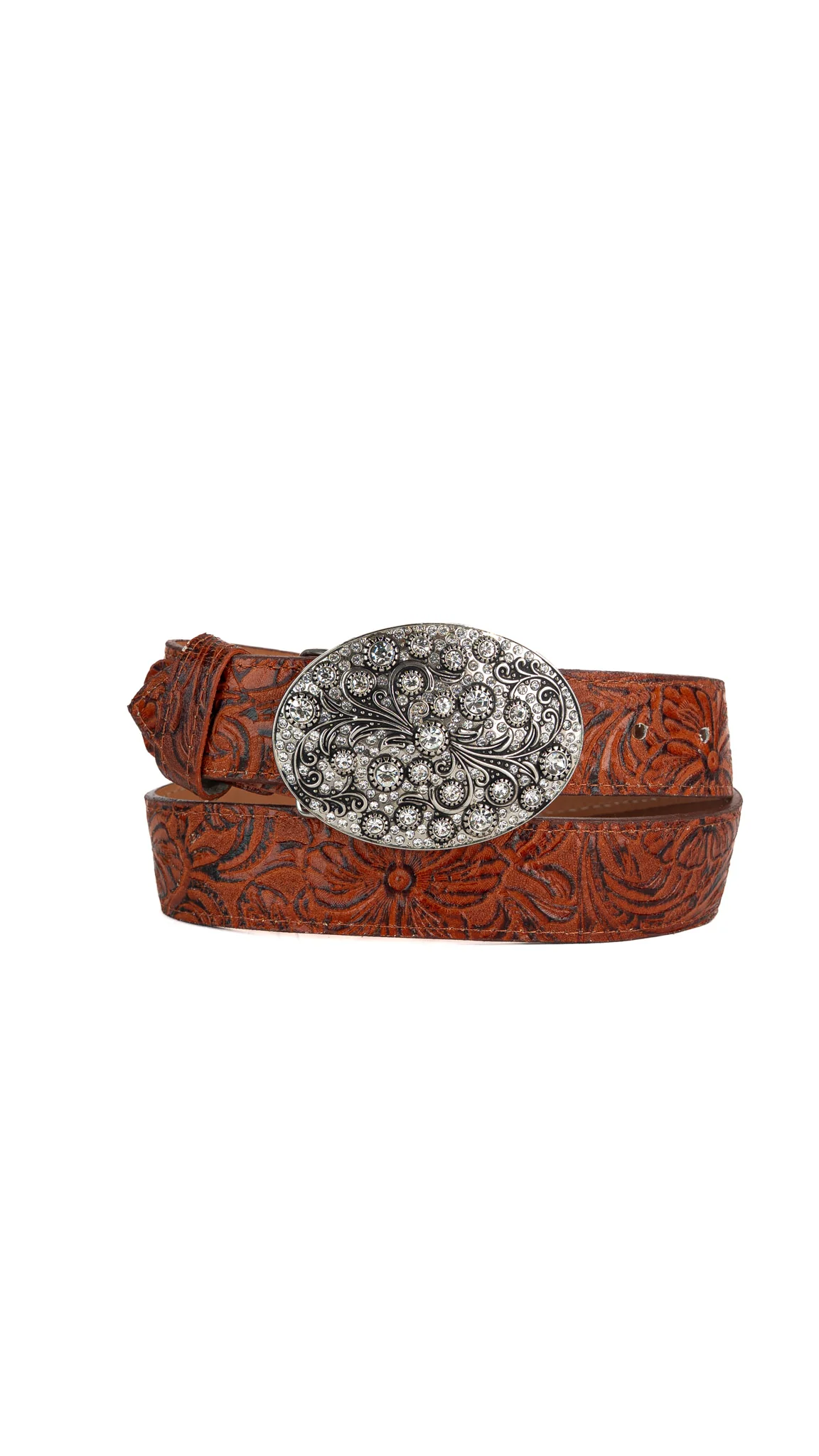 Rhinestone Buckle Tooled Cowgirl Belt - Image 7