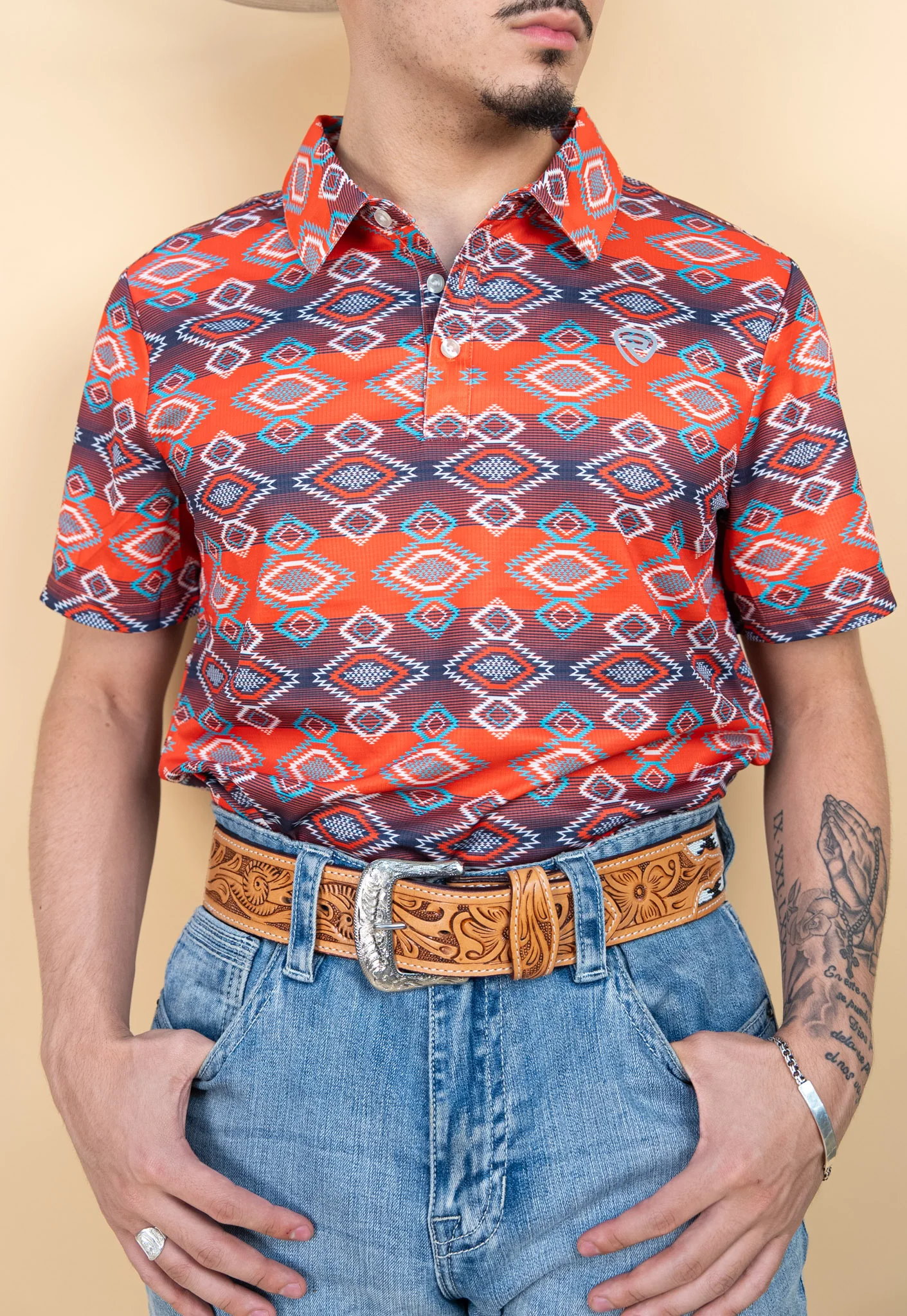 Rock & Roll Denim Men's Red Aztec Polo - Image 2