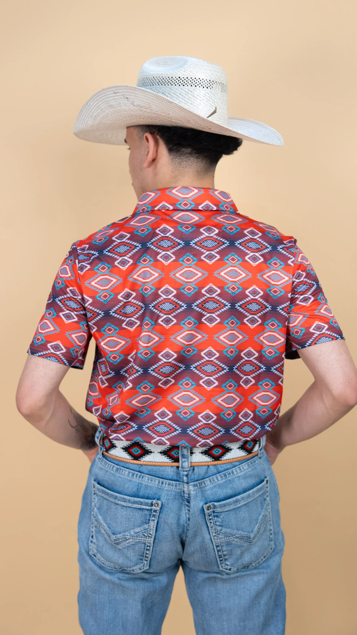Rock & Roll Denim Men's Red Aztec Polo - Image 3