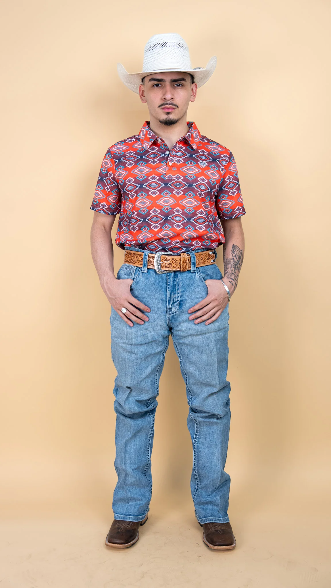 Rock & Roll Denim Men's Red Aztec Polo - Image 4