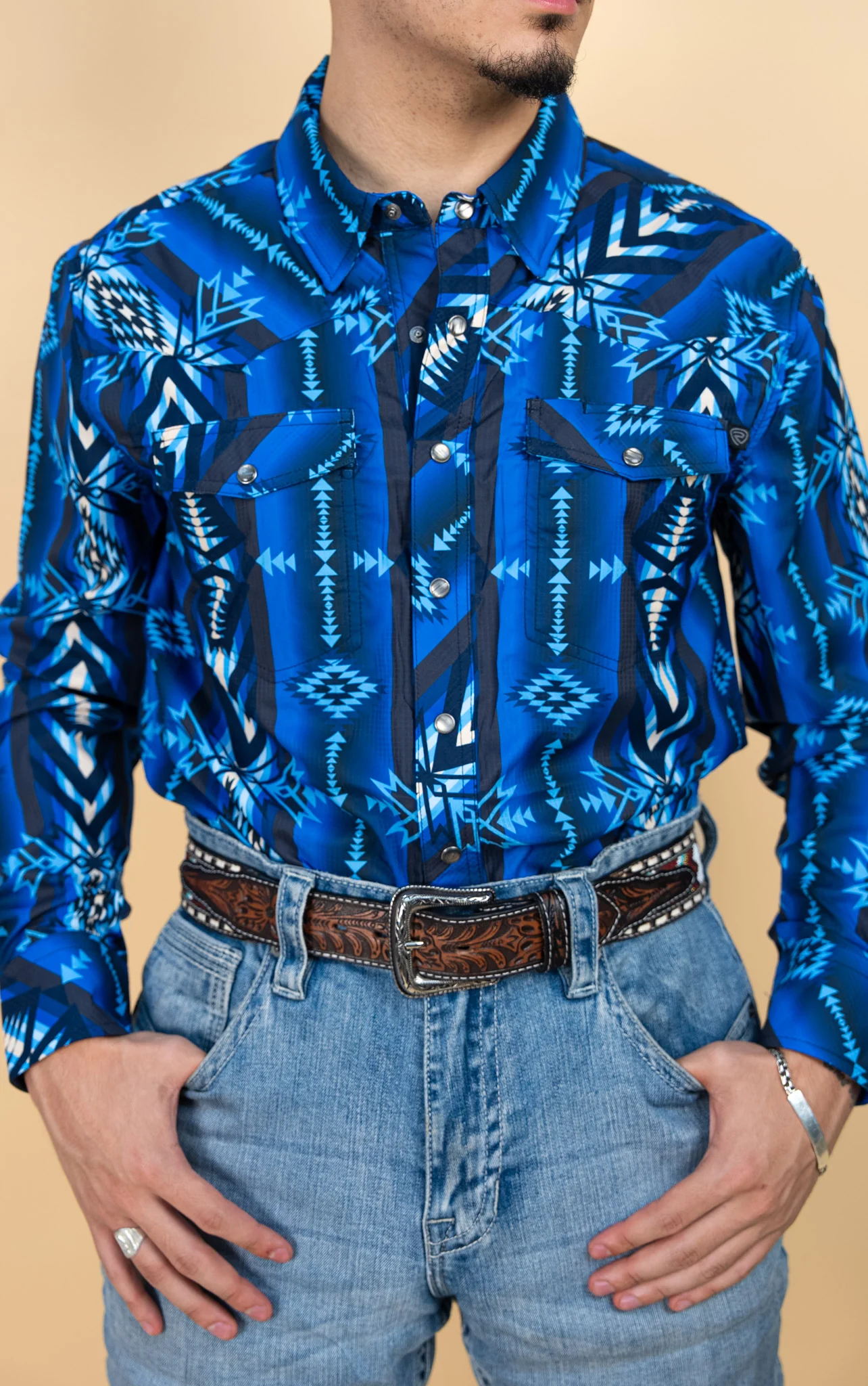 Rock & Roll Long Sleeve Aztec Tek Pearl Snap - Image 2