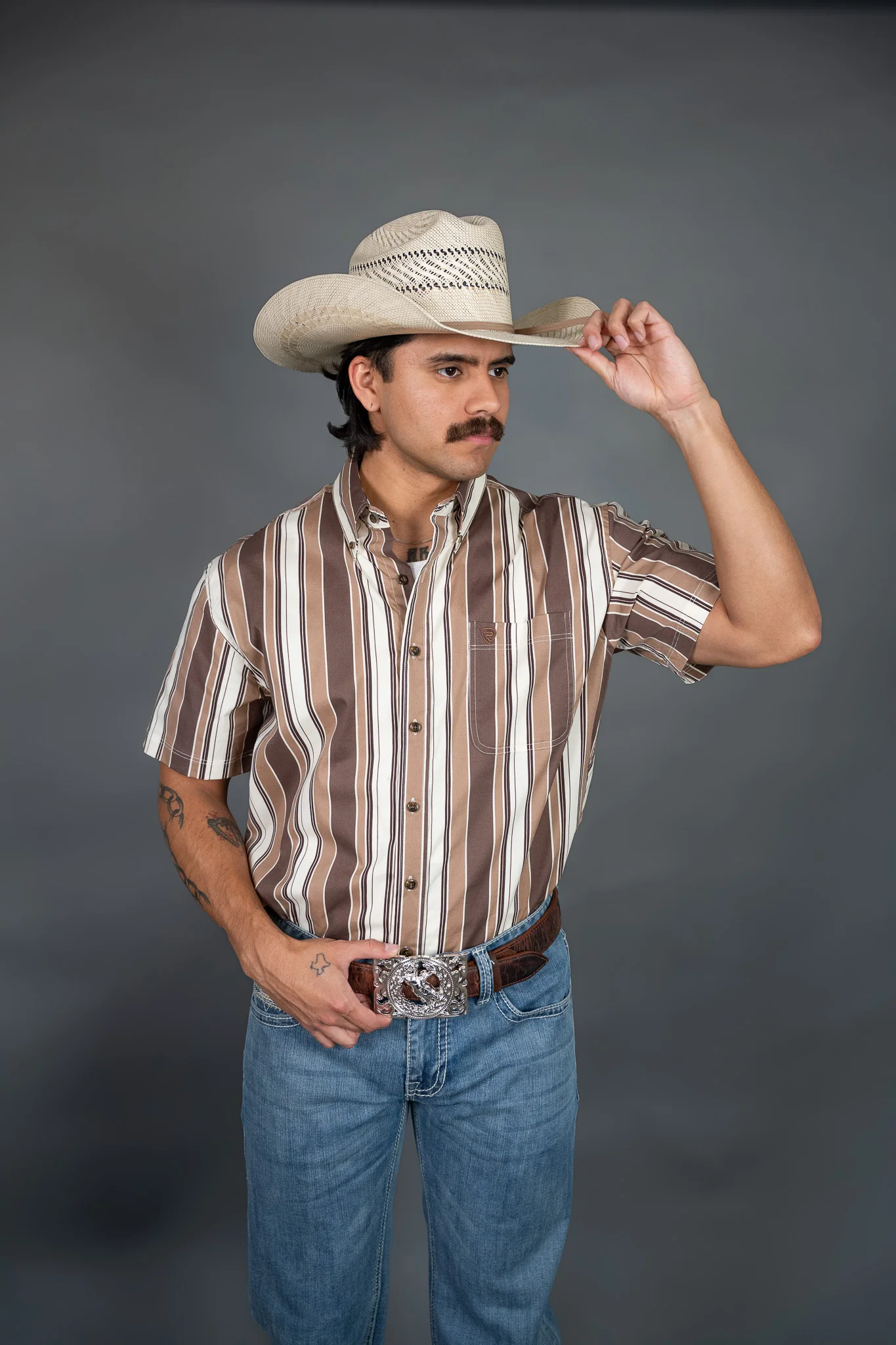 Rock & Roll Printed Striped Short Sleeve Button up - Image 2