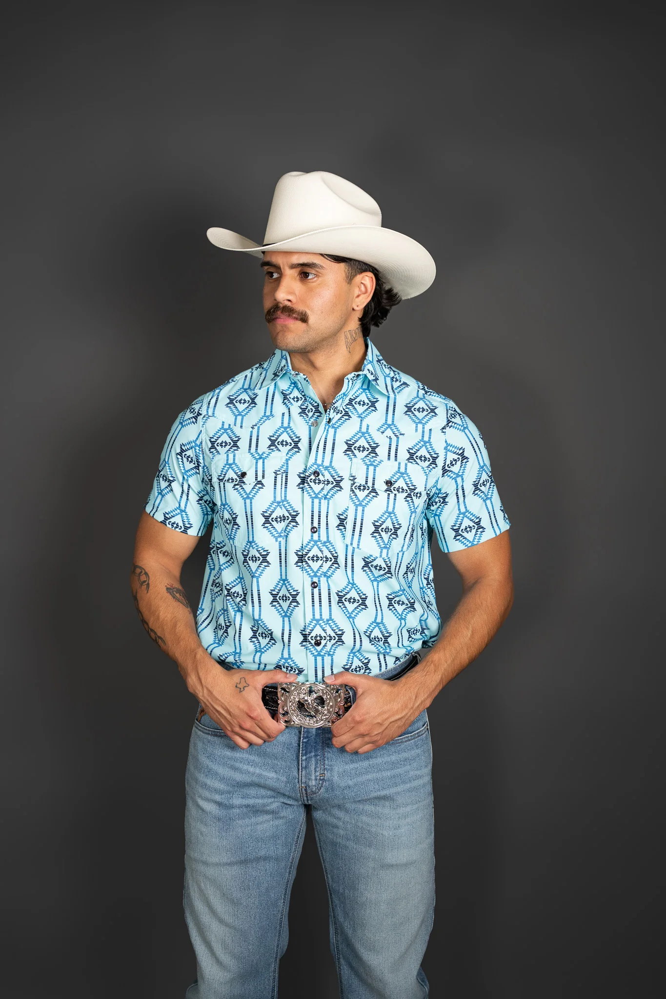 Roper Woven Aztec Short Sleeve Pearl Snap