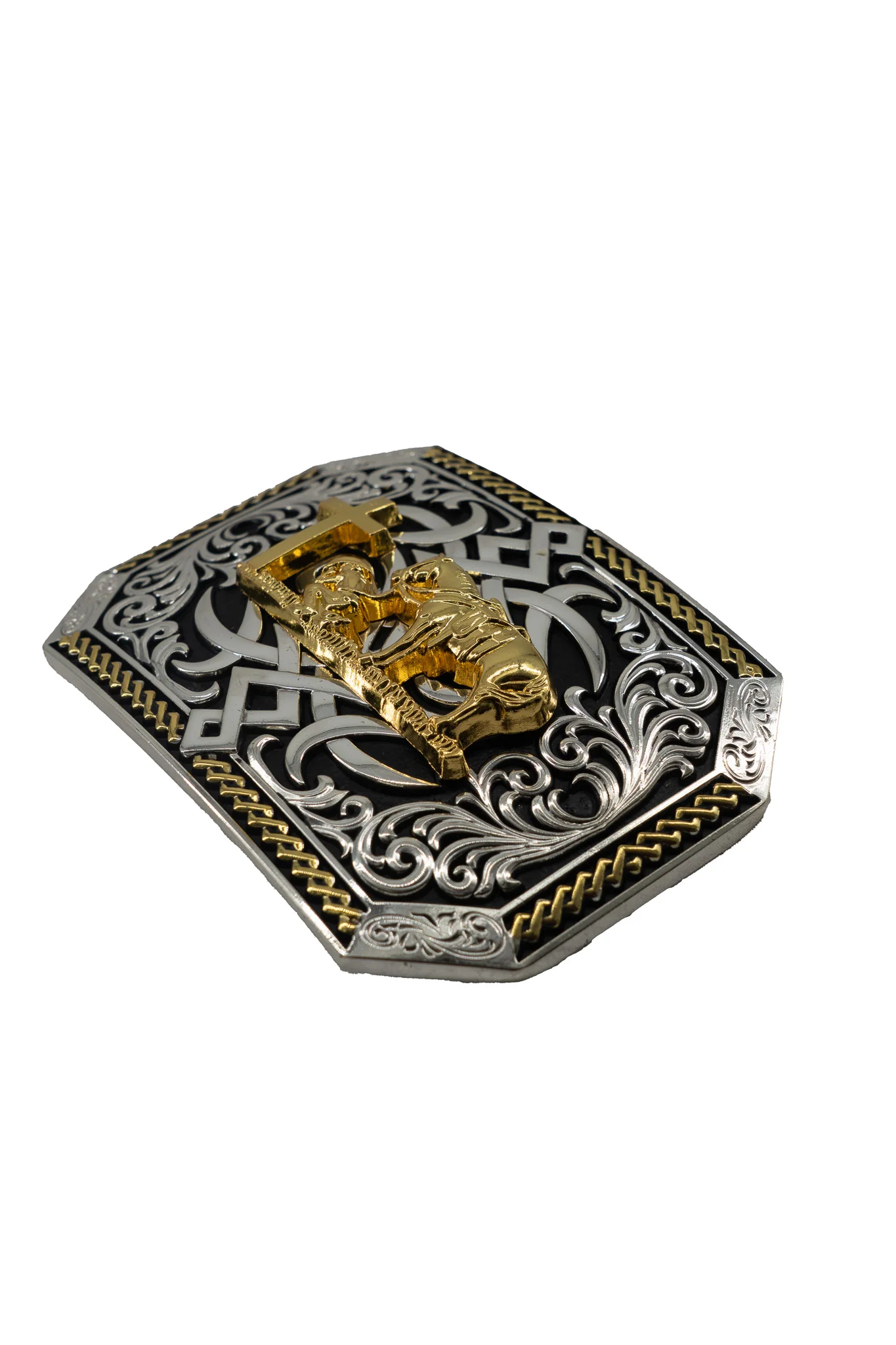 Sacred Arabesque Kneeling Prayer Cross Belt Buckle - Image 2