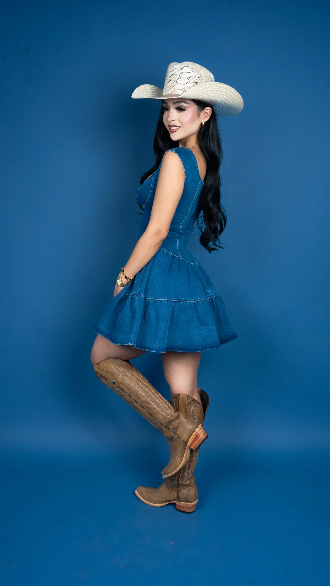 Daisy Tiered Denim Corset Mini Dress - Image 3