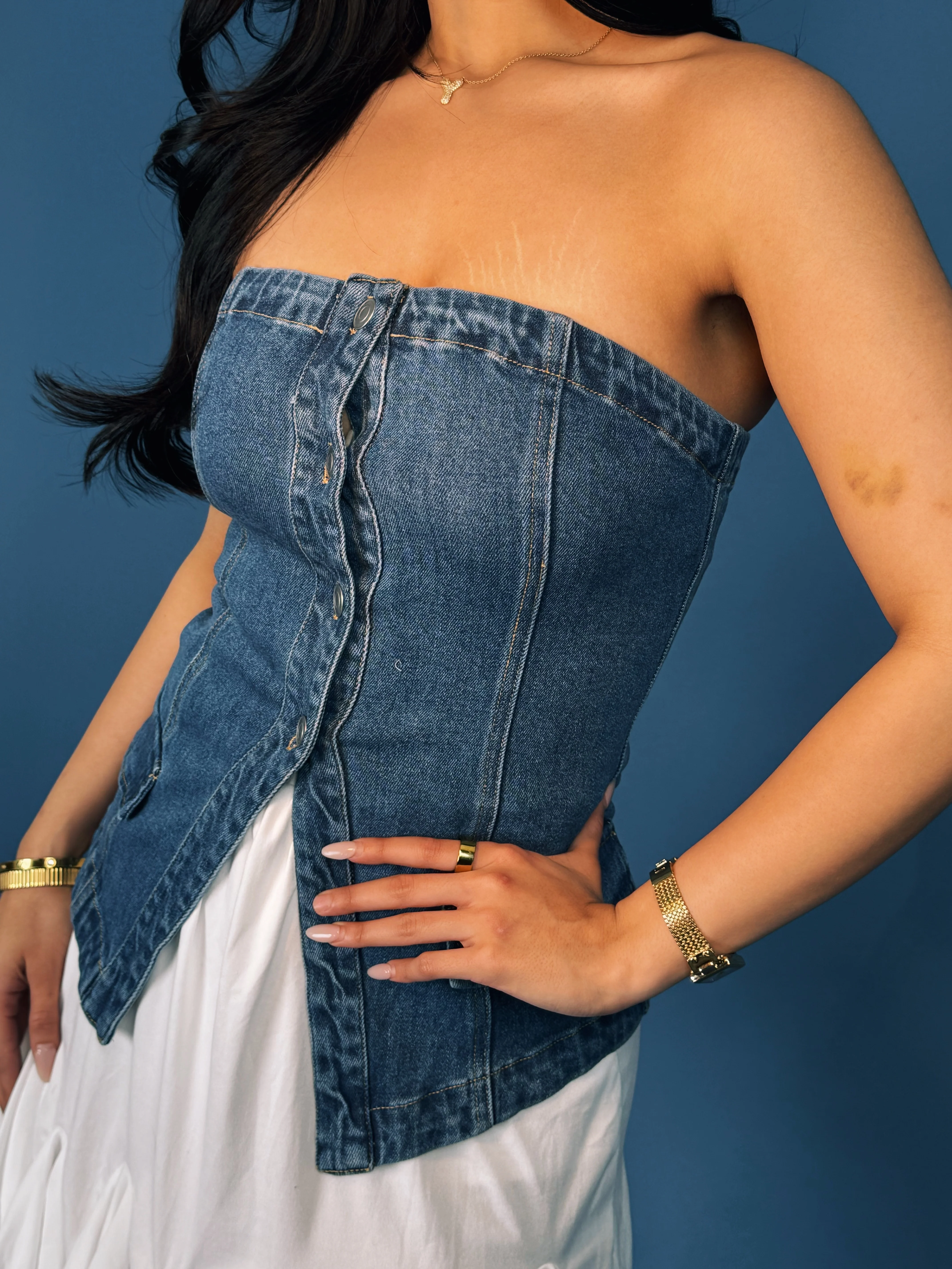 Skyline Stitch Denim Tube Top - Image 4