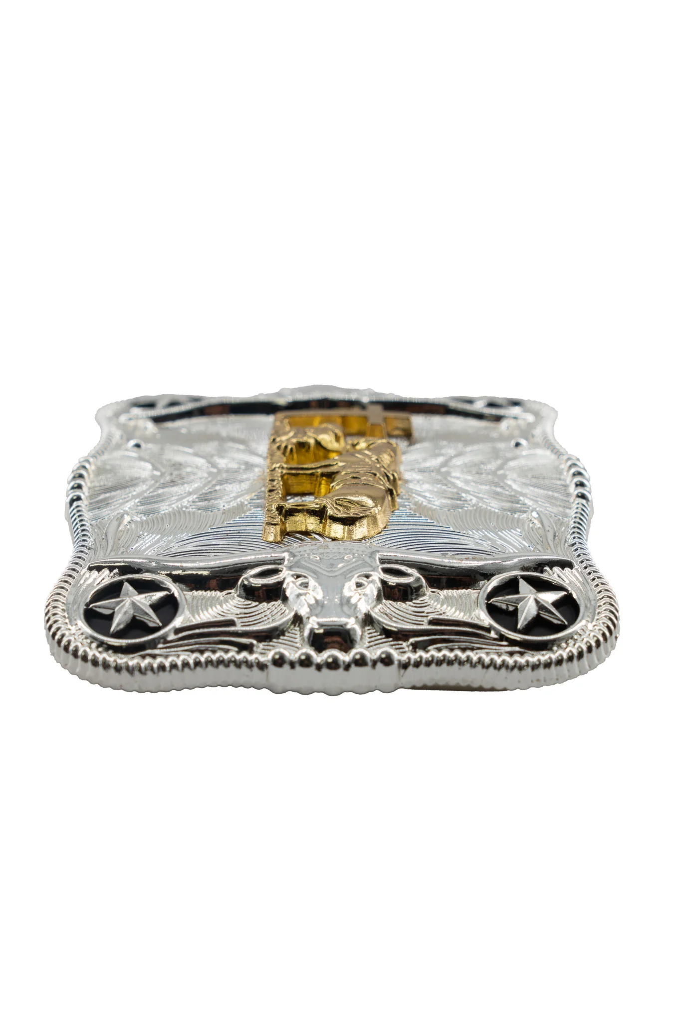 Symmetrical Silver Rectangle Kneeling Prayer Cross Belt Buckle - Image 3