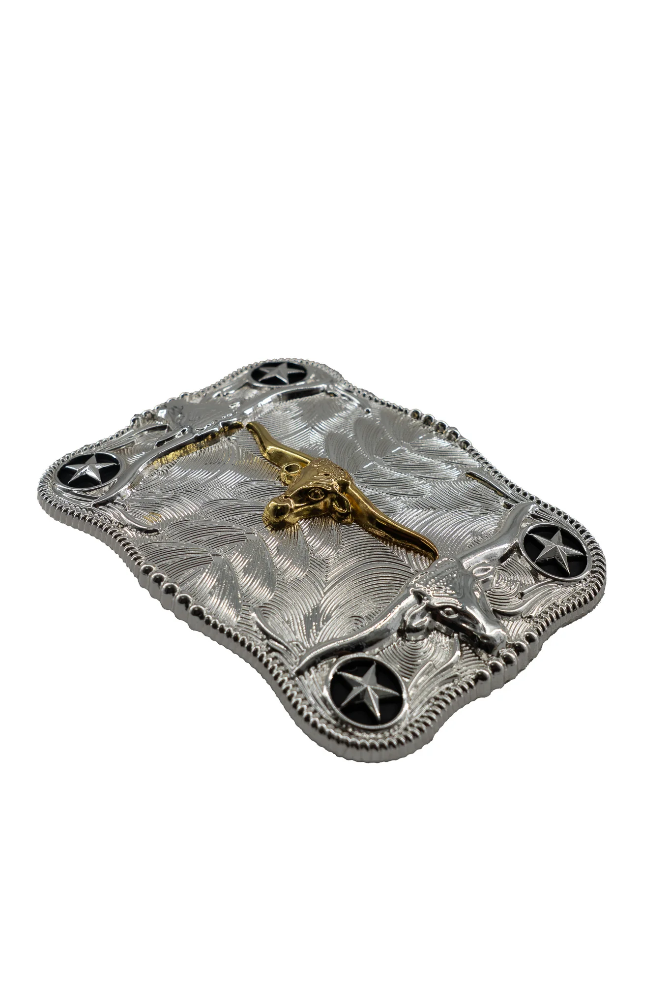 Symmetrical Silver Rectangle Long Horn Belt Buckle - Image 2