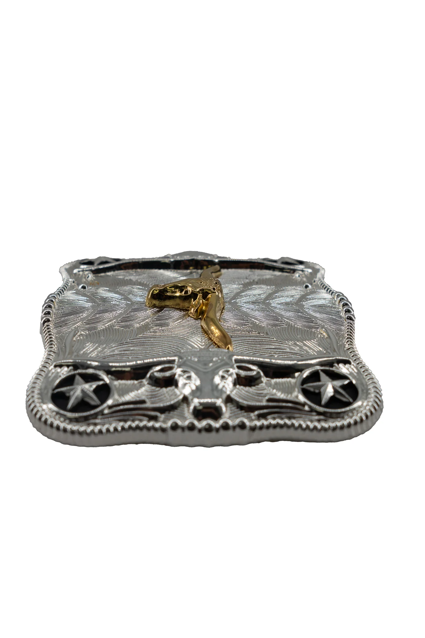 Symmetrical Silver Rectangle Long Horn Belt Buckle - Image 3