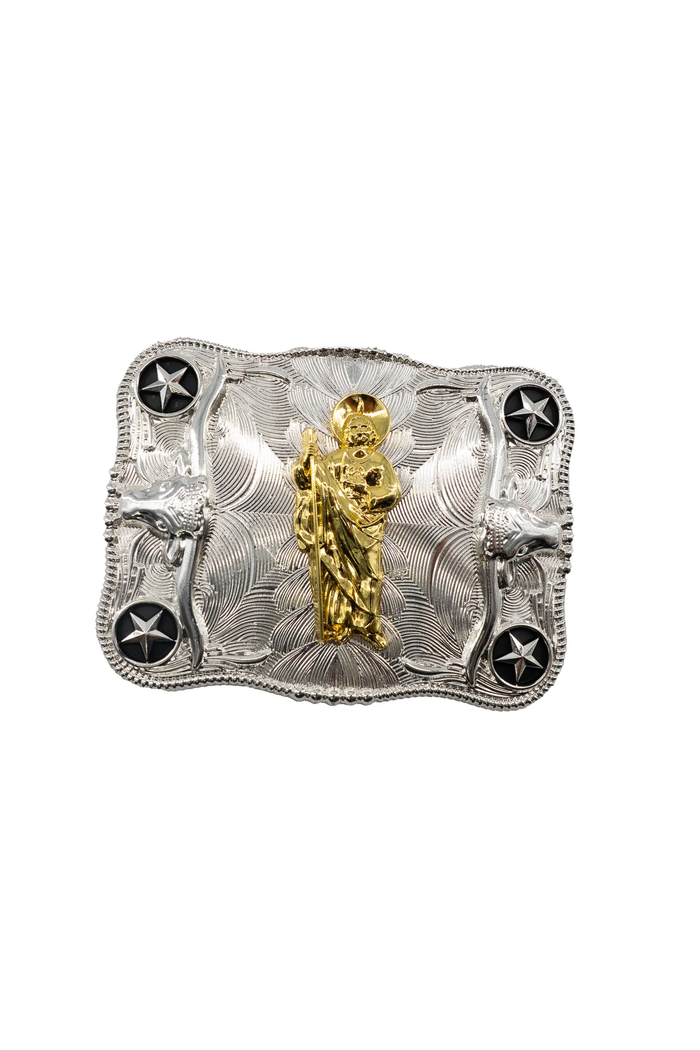 Symmetrical Silver Rectangle San Judas Belt Buckle